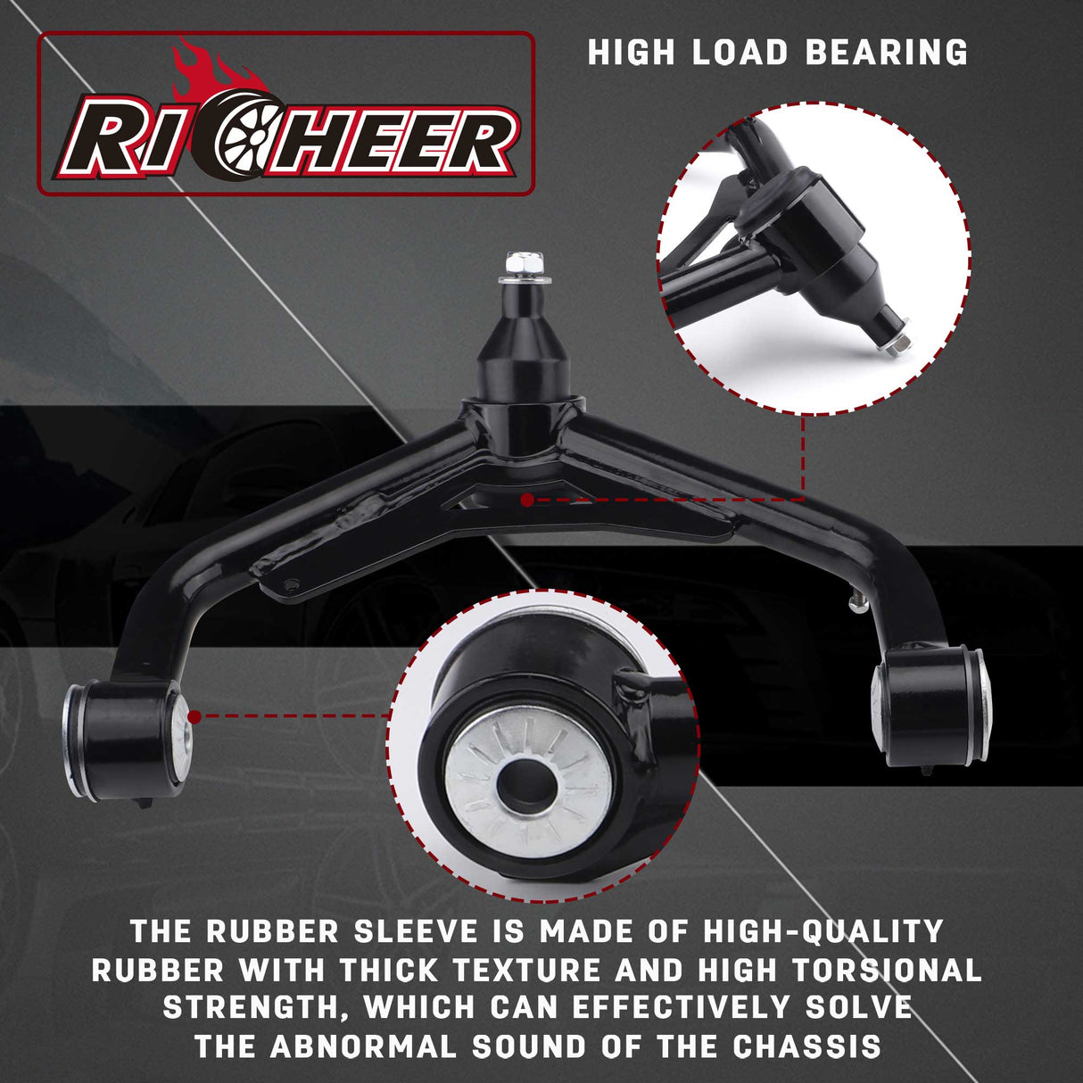 Richeer Front Upper Control Arms for 2-4" Lift Fits Chevy and GMC(00-10 Silverado, Sierra, H2 & More) - Black