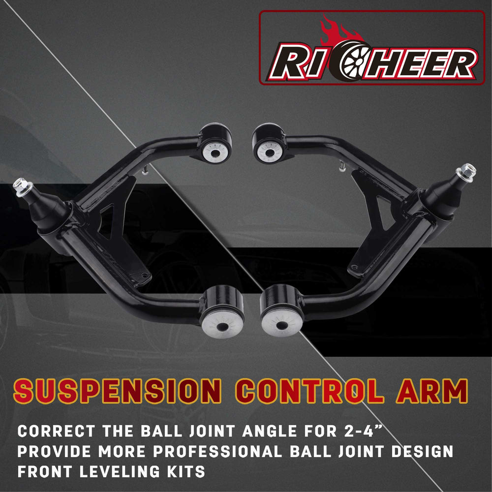 Richeer Front Upper Control Arms for 2-4" Lift Fits Chevy and GMC(00-10 Silverado, Sierra, H2 & More) - Black