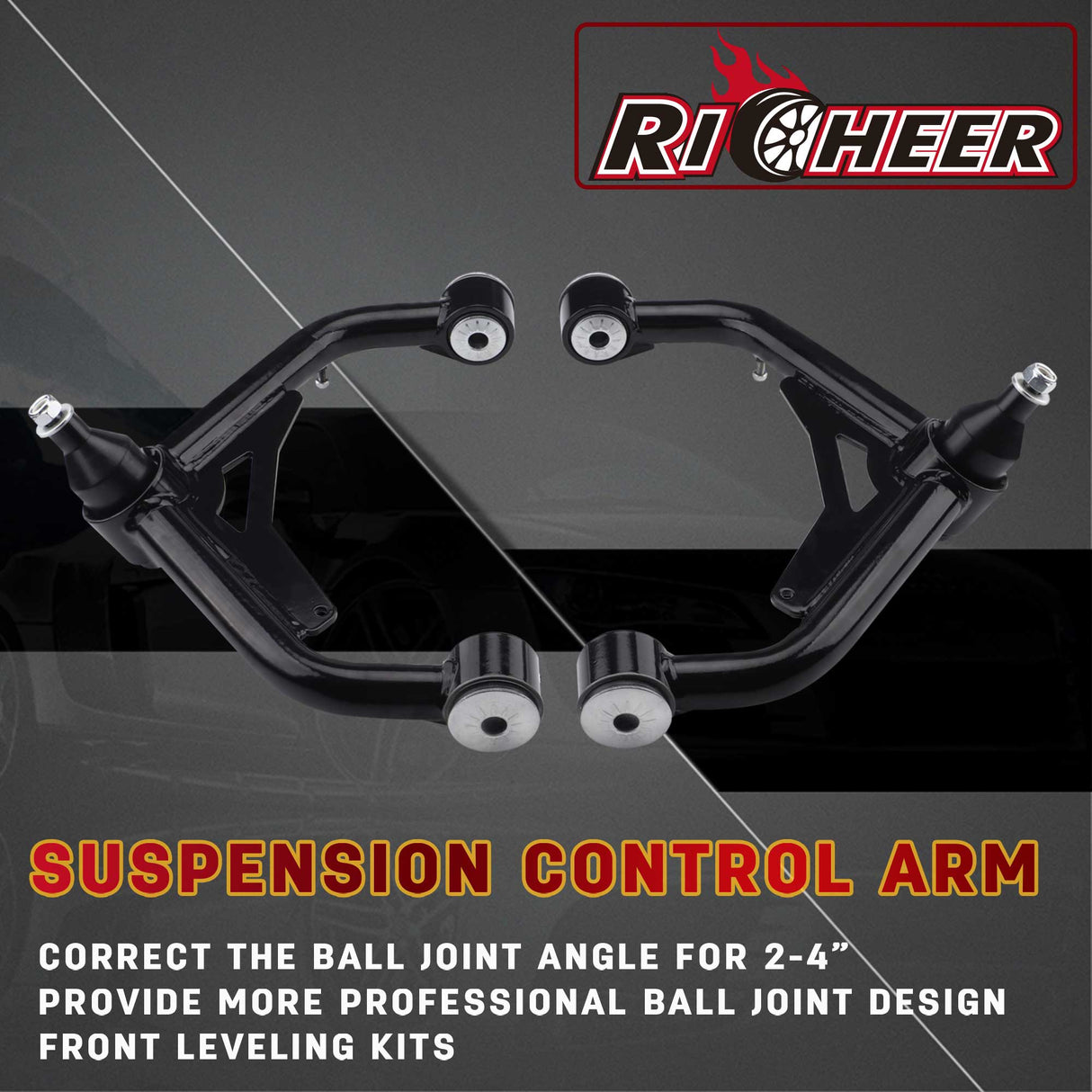 Richeer Front Upper Control Arms for 2-4" Lift Fits Chevy and GMC(00-10 Silverado, Sierra, H2 & More) - Black