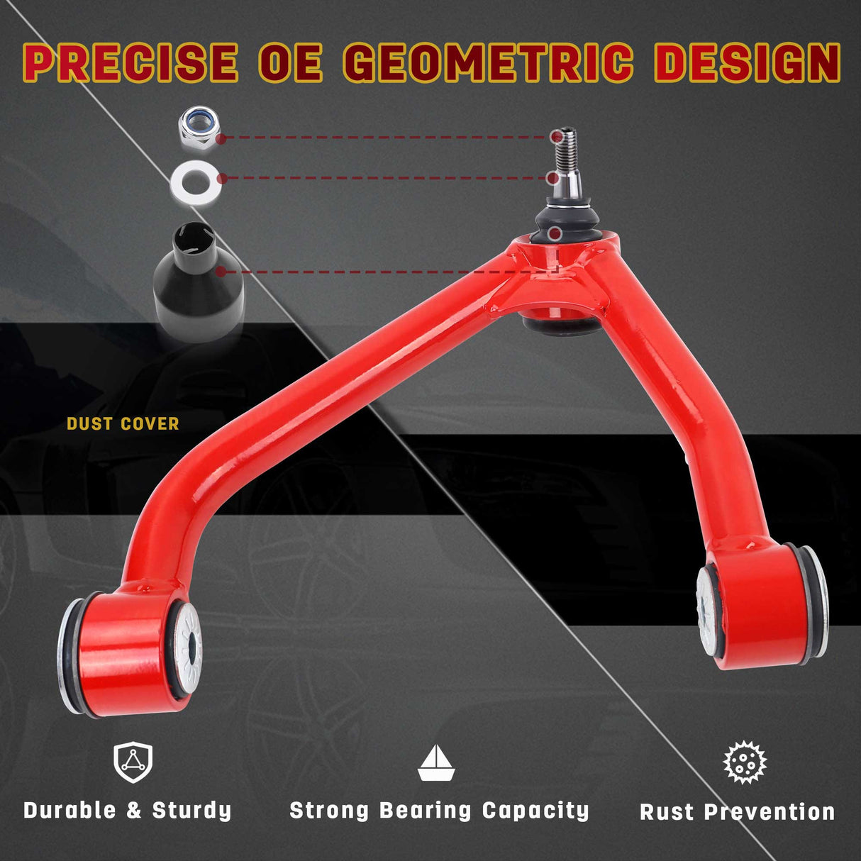 Richeer Front Upper Control Arms for 2-4" Lift Fits Chevy, GMC(07-16 Silverado, Sierra, Tahoe & More)- Red