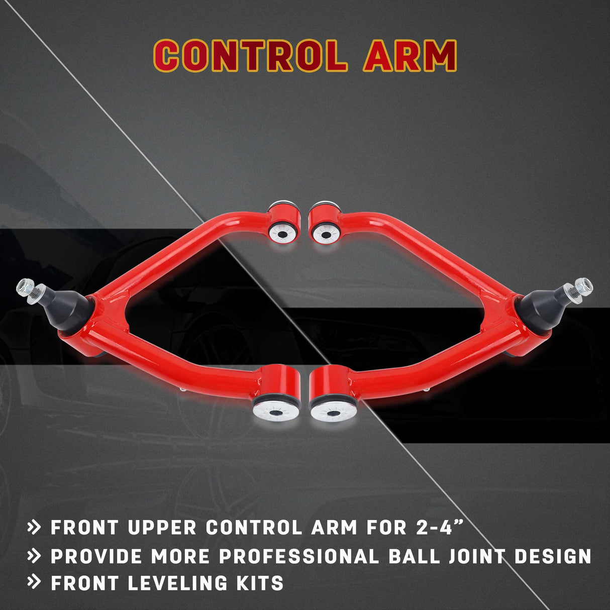 Richeer Front Upper Control Arms for 2-4" Lift Fits Chevy, GMC(07-16 Silverado, Sierra, Tahoe & More)- Red