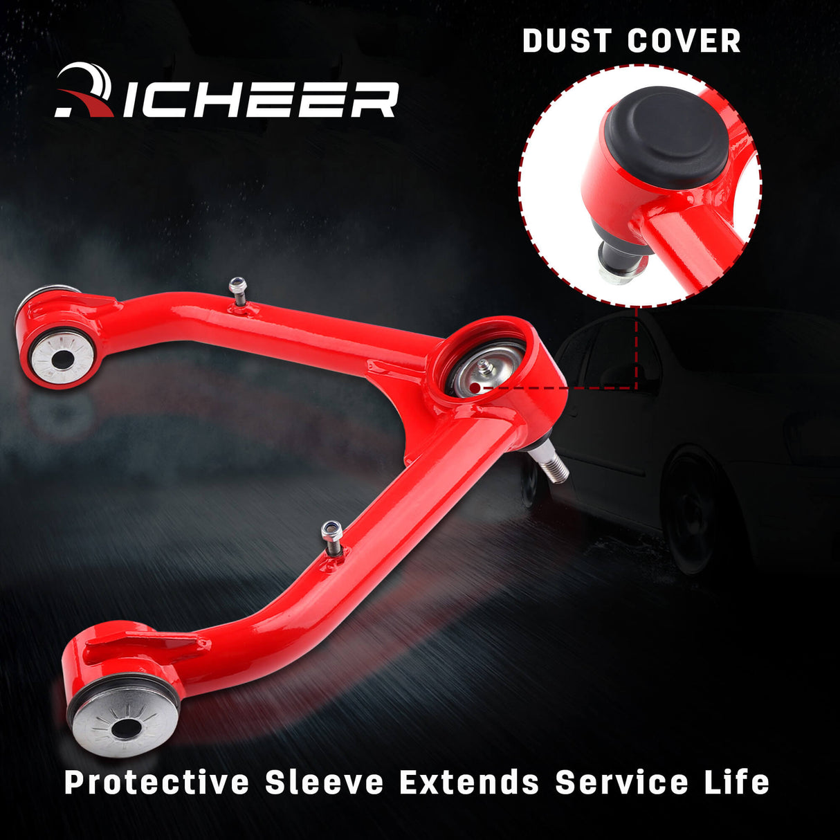 Richeer Front Upper Control Arms for 2-4" Lift Fits Chevy, GMC(99-06 Silverado, Sierra, Escalade & More) - Red