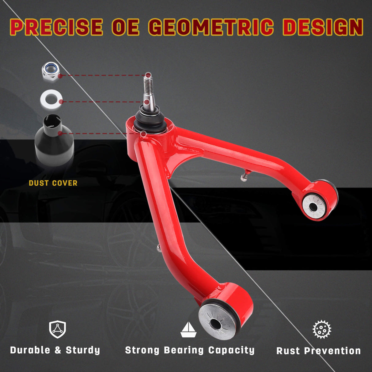 Richeer Front Upper Control Arms for 2-4" Lift Fits Chevy, GMC(99-06 Silverado, Sierra, Escalade & More) - Red