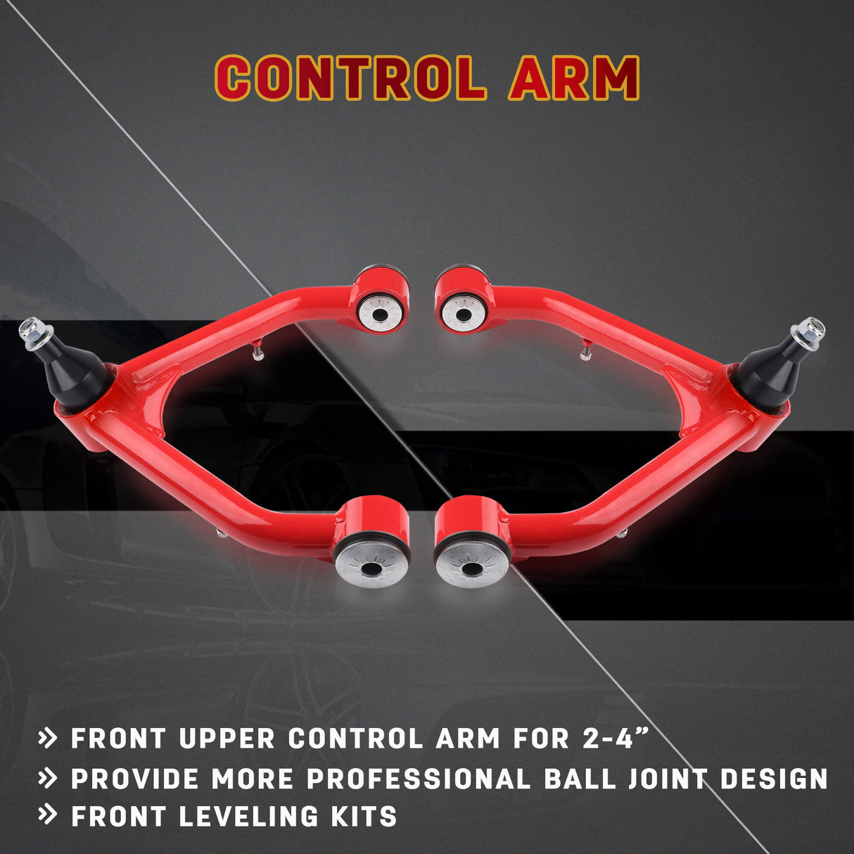 Richeer Front Upper Control Arms for 2-4" Lift Fits Chevy, GMC(99-06 Silverado, Sierra, Escalade & More) - Red