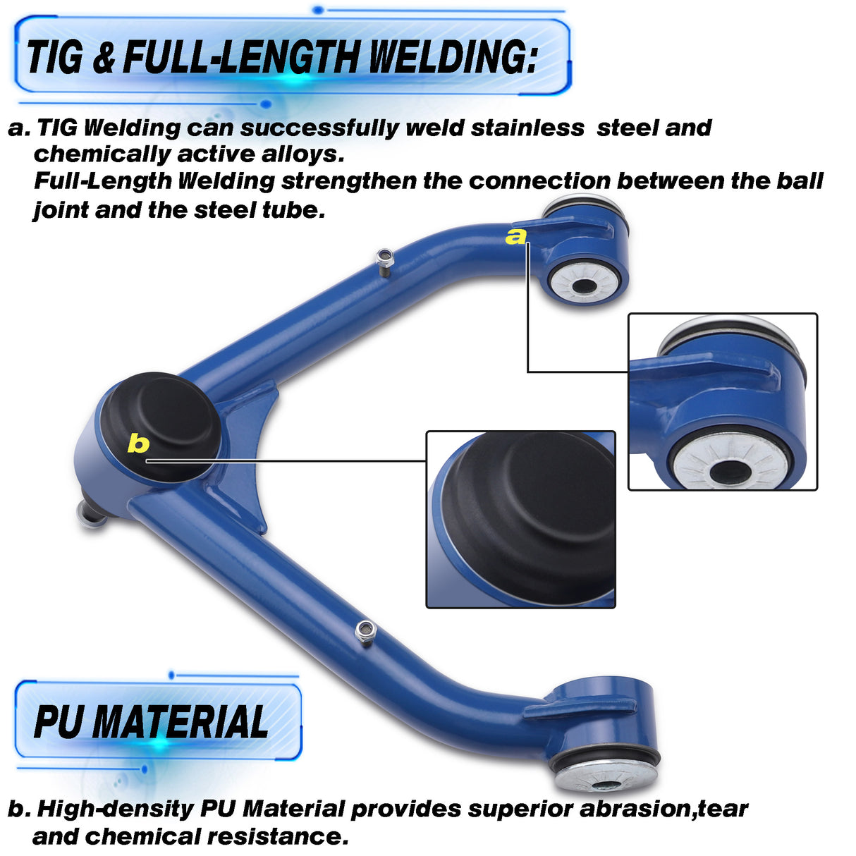 Richeer Front Upper Control Arms for 2-4" Lift Fits Chevy, GMC(99-06 Silverado, Sierra, Escalade & More) - Blue