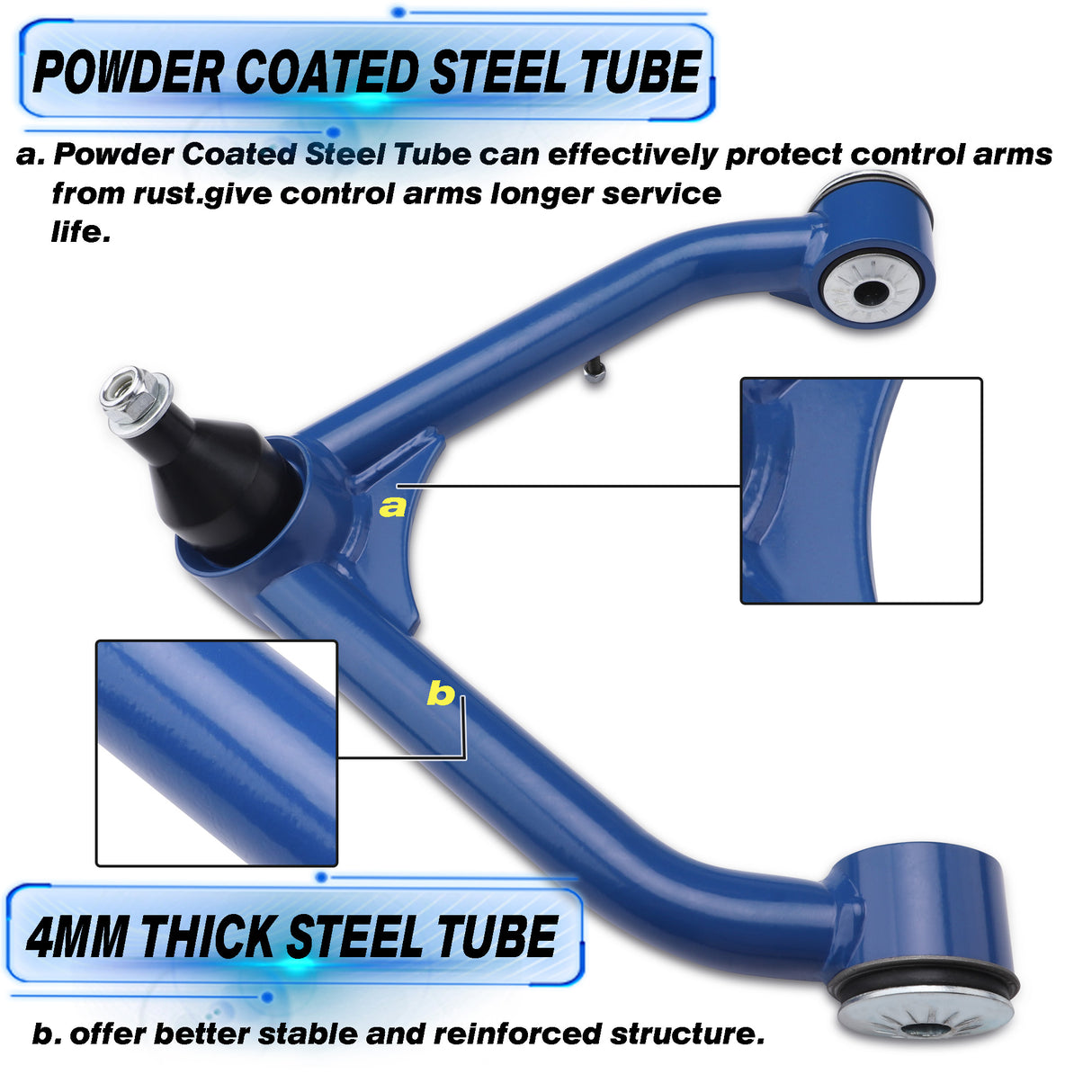 Richeer Front Upper Control Arms for 2-4" Lift Fits Chevy, GMC(99-06 Silverado, Sierra, Escalade & More) - Blue