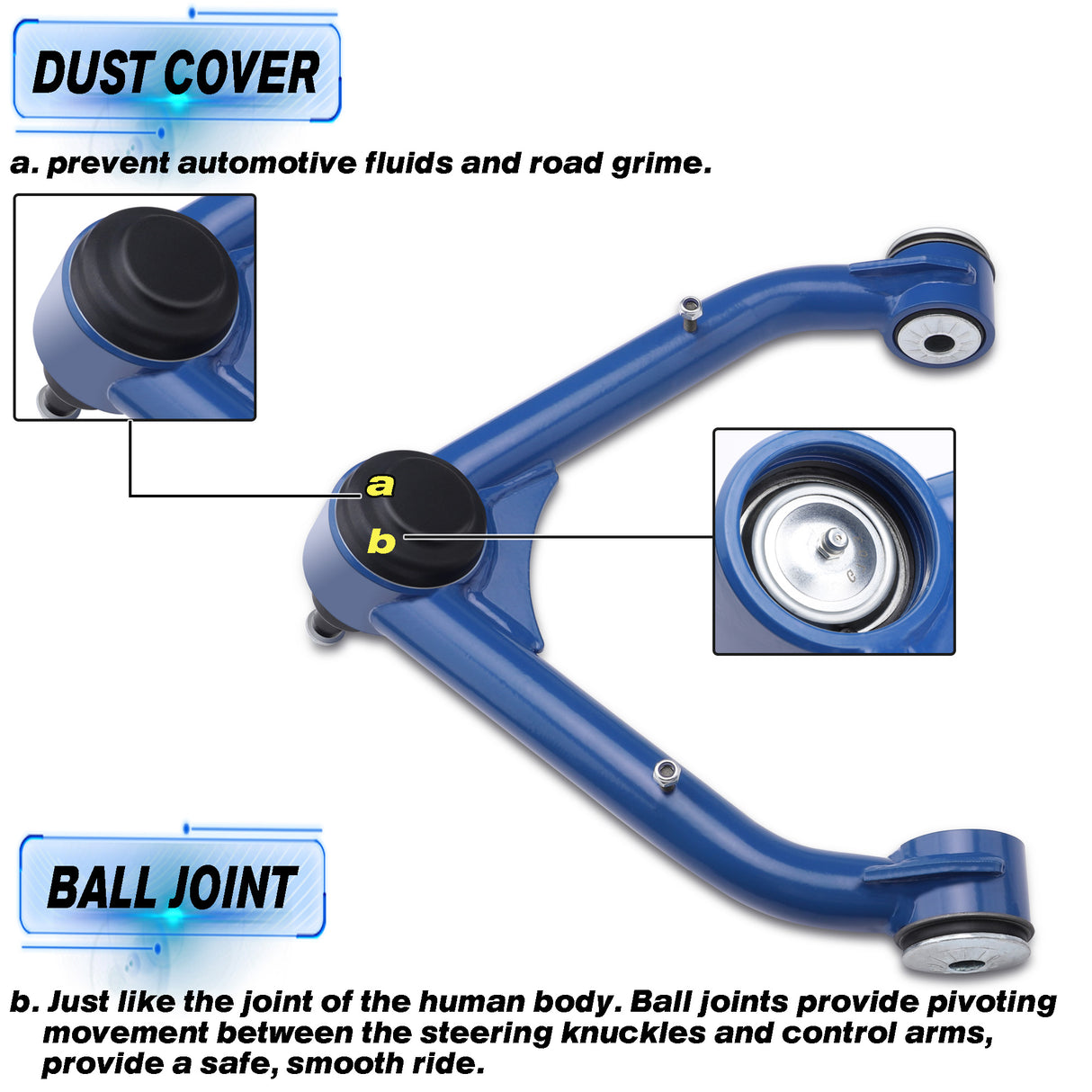 Richeer Front Upper Control Arms for 2-4" Lift Fits Chevy, GMC(99-06 Silverado, Sierra, Escalade & More) - Blue