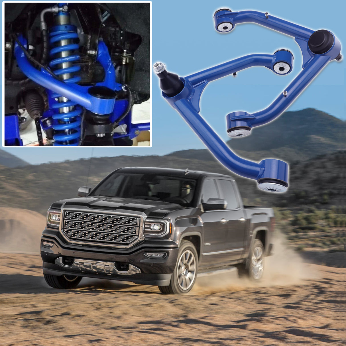Richeer Front Upper Control Arms for 2-4" Lift Fits Chevy, GMC(99-06 Silverado, Sierra, Escalade & More) - Blue