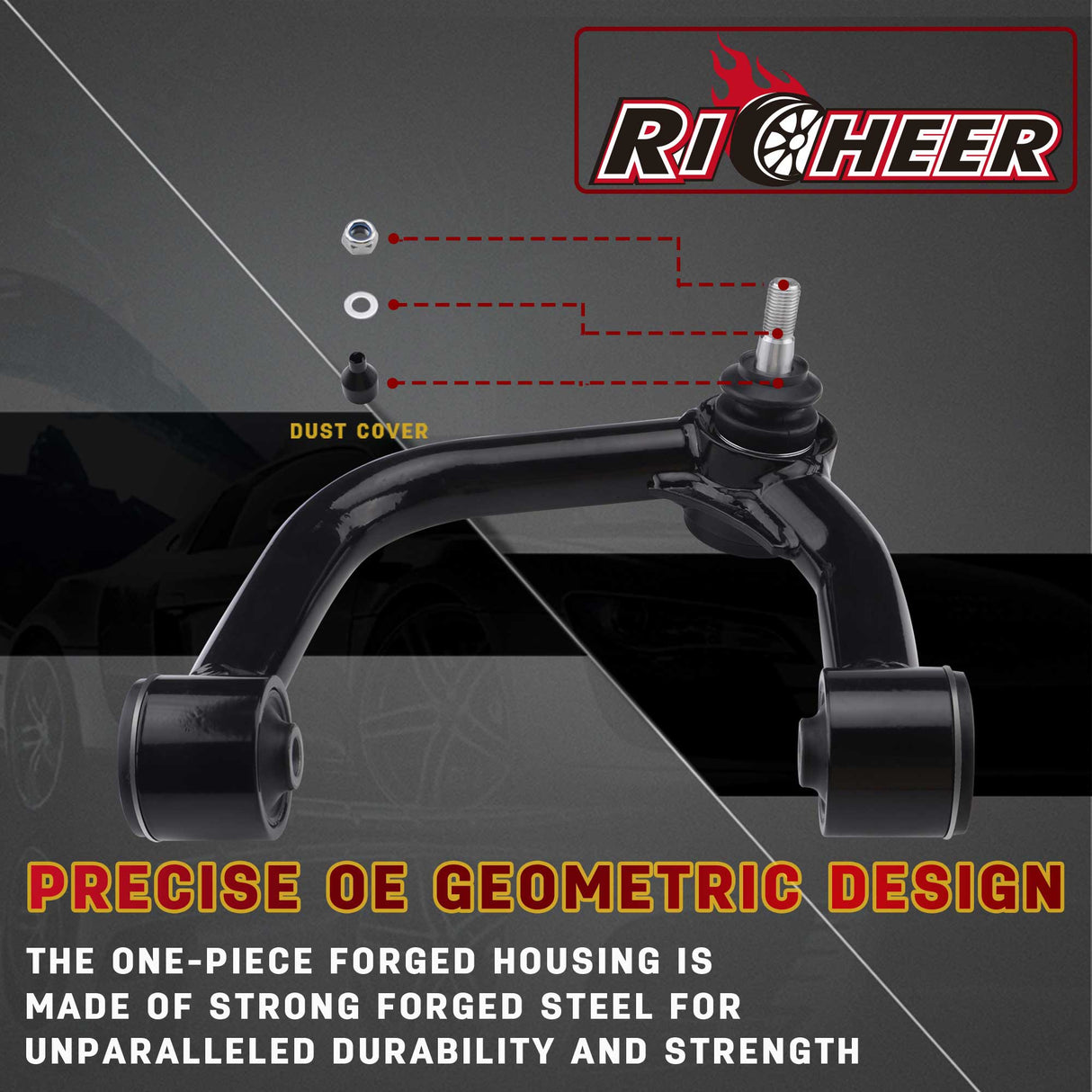 Richeer Front Upper Control Arms for 2-4“ Lift Fits 2005-2023 Toyota Tacoma(Only Fit 6 Lug Models)- Black