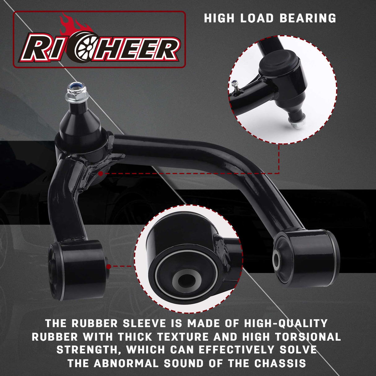 Richeer Front Upper Control Arms for 2-4“ Lift Fits 2005-2023 Toyota Tacoma(Only Fit 6 Lug Models)- Black