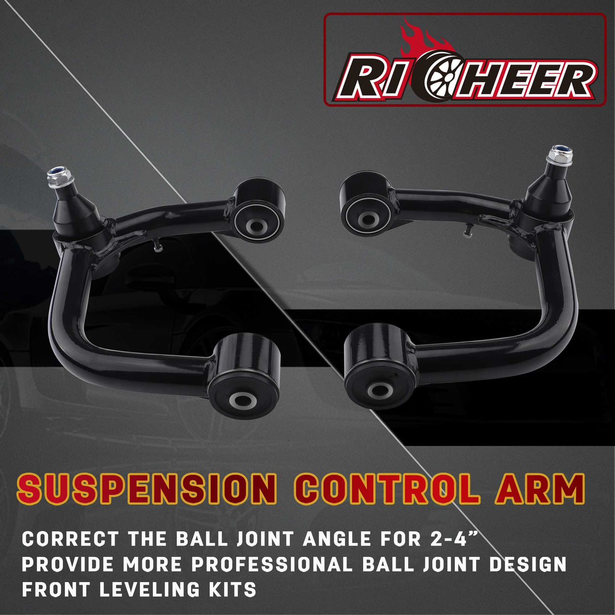 Richeer Front Upper Control Arms for 2-4“ Lift Fits 2005-2023 Toyota Tacoma(Only Fit 6 Lug Models)- Black