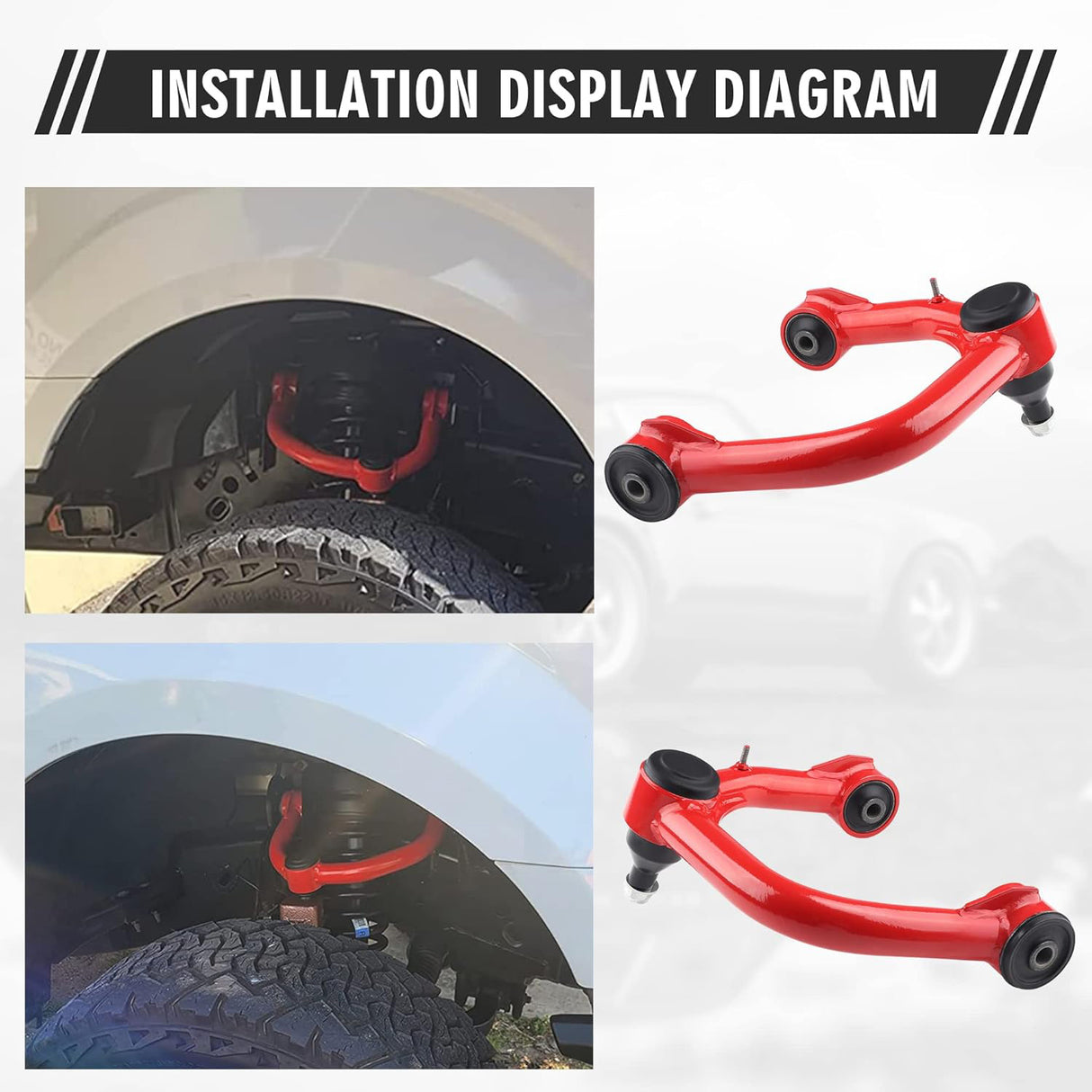 Richeer Front Upper Control Arms for 2-4“ Lift Fits 2005-2023 Toyota Tacoma(Only Fit 6 Lug Models)- Red