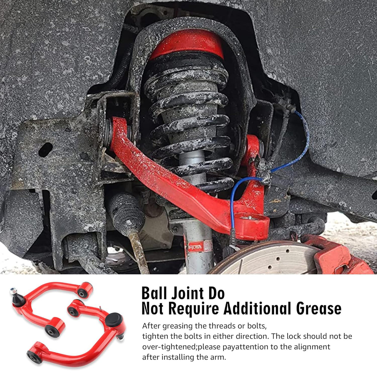 Richeer Front Upper Control Arms for 2-4“ Lift Fits 2005-2023 Toyota Tacoma(Only Fit 6 Lug Models)- Red