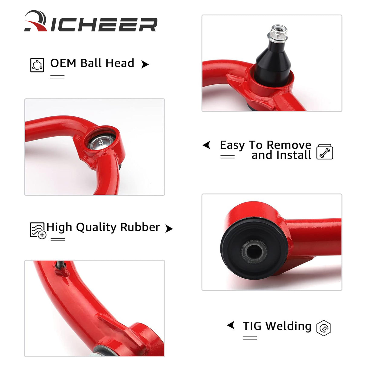 Richeer Front Upper Control Arms for 2-4" Lift Fits 2009-2025 Ram 1500 - Red
