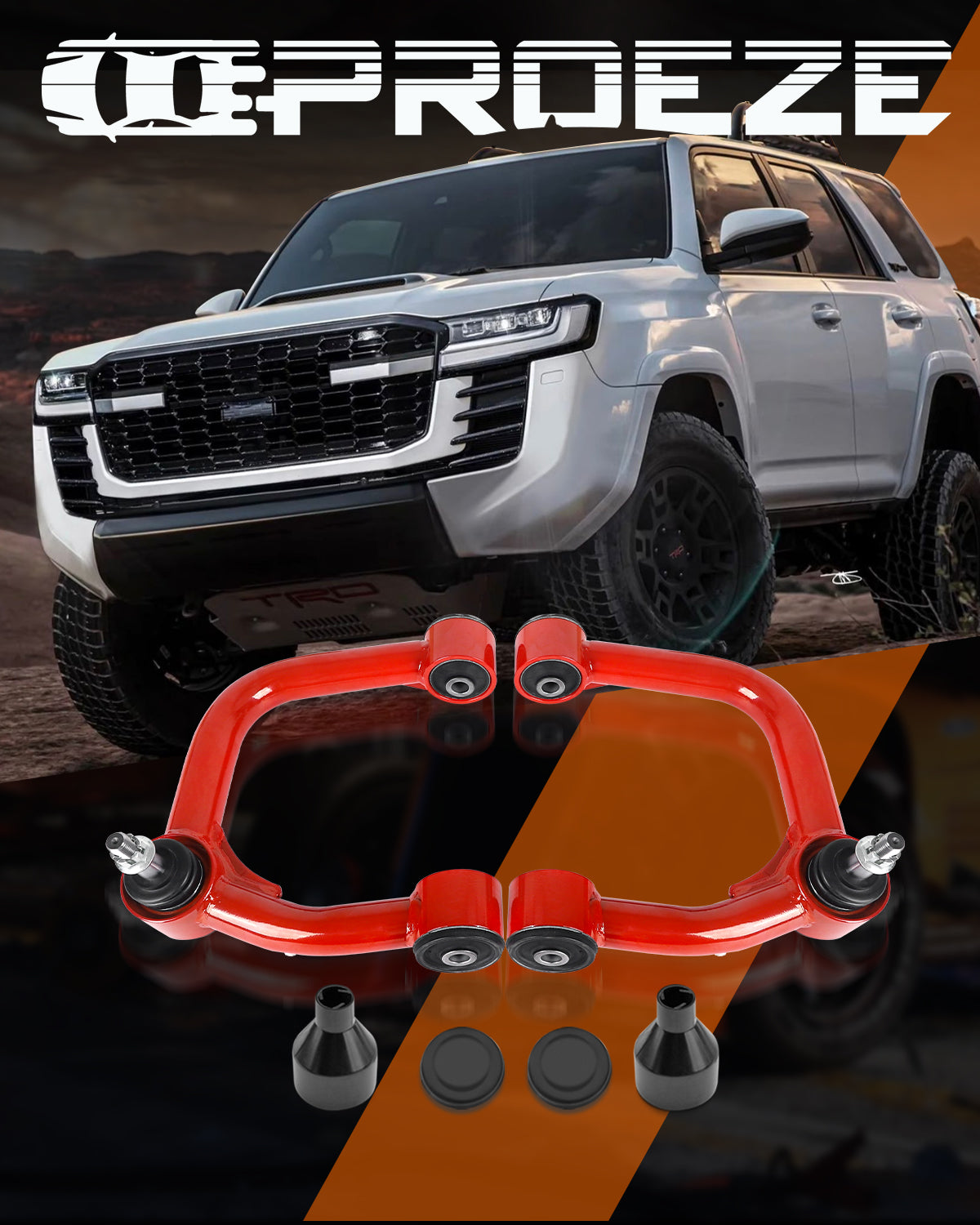 Richeer Front Upper Control Arms for 2-4" Lift Fits 2003-2024 Toyota 4 Runner FJ- Red