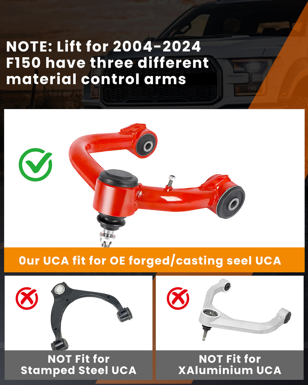 Richeer Front Upper Control Arms for 2-4" Lift Fits 2003-2024 Toyota 4 Runner FJ- Red