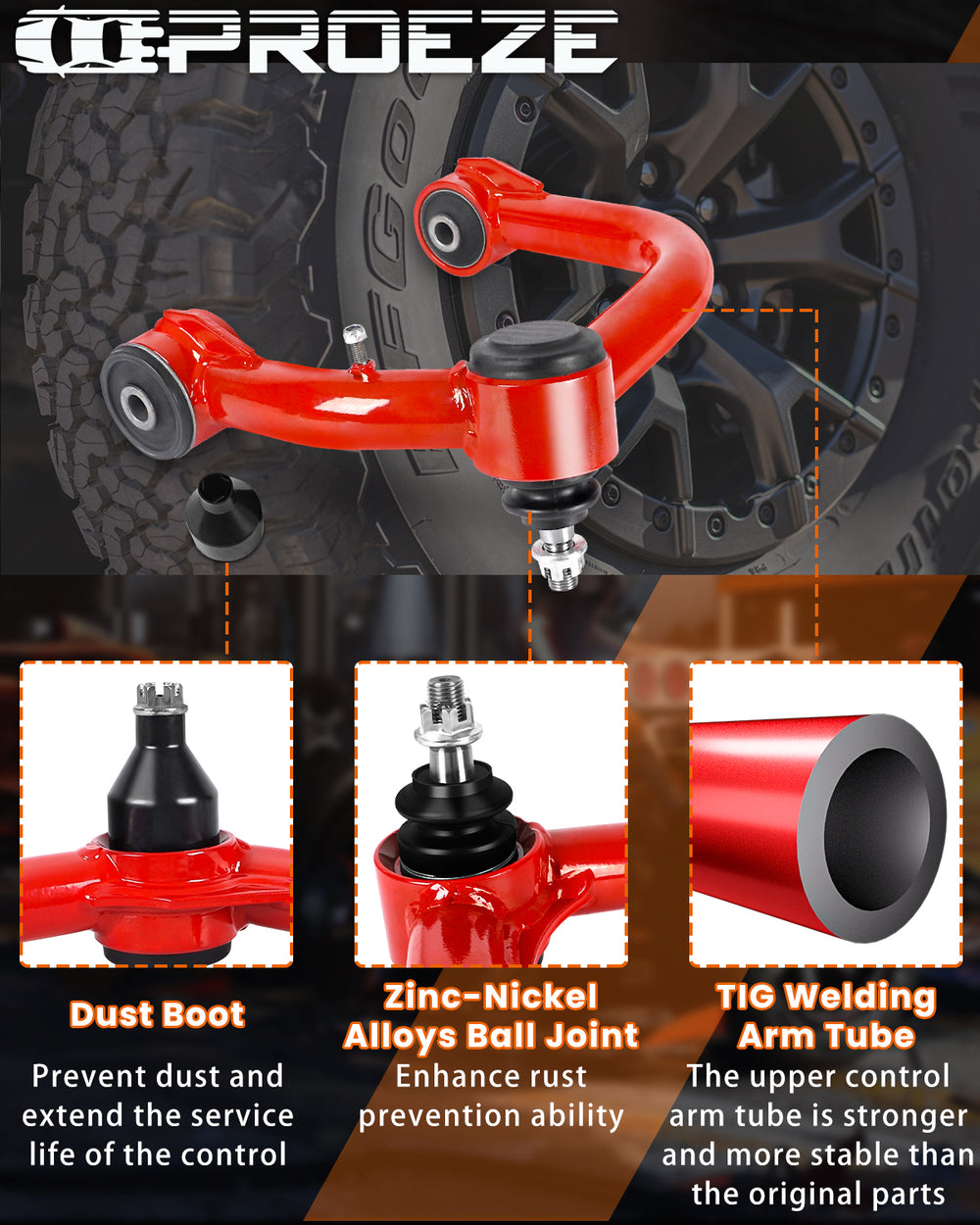 Richeer Front Upper Control Arms for 2-4" Lift Fits 2003-2024 Toyota 4 Runner FJ- Red