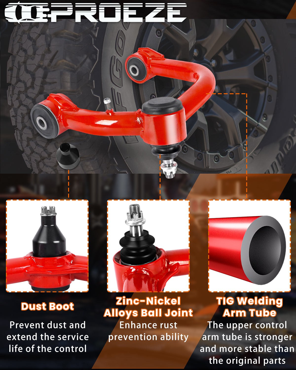 Richeer Front Upper Control Arms for 2-4" Lift Fits 2003-2024 Toyota 4 Runner FJ- Red