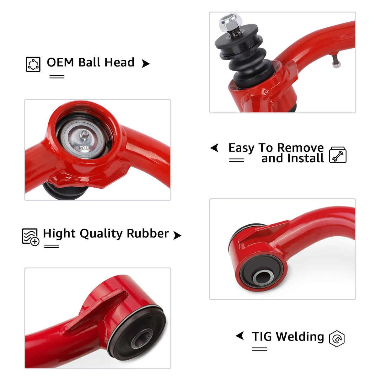Richeer Front Upper Control Arms for 2-4" Lift Fits The 1st Gen Toyota Tacoma & The 3st Gen Toyota 4Runner- Red