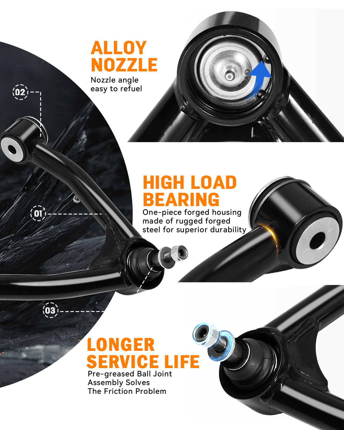 Richeer Front Upper Control Arms for 2-4" Lift Fits 2PCS Suspension Kit Adjustable Control Arm