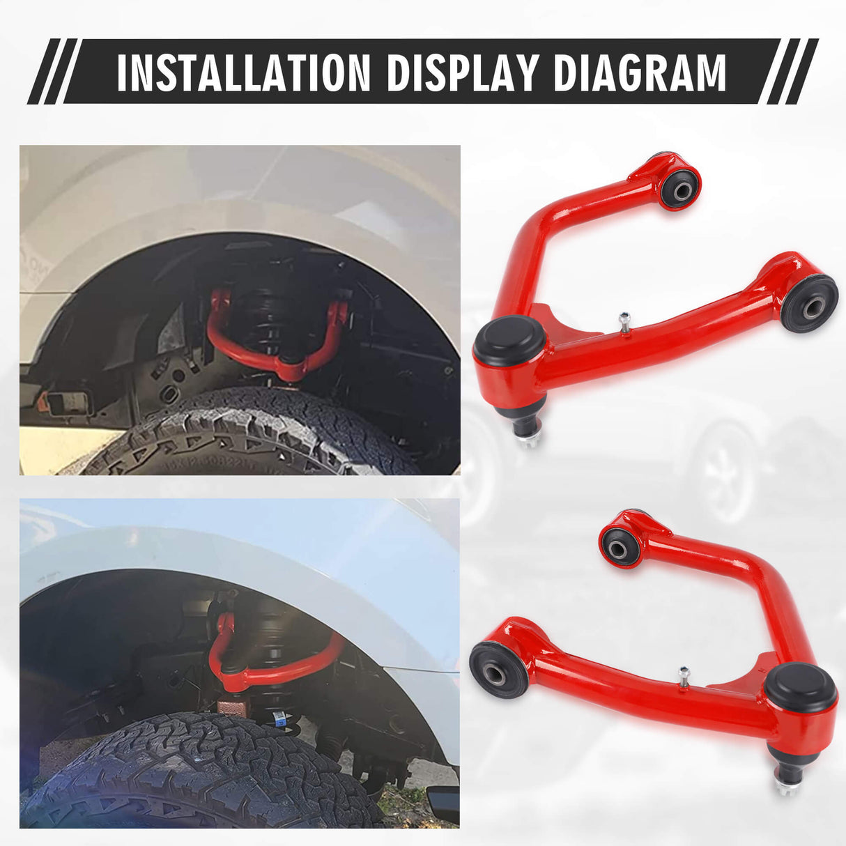 Richeer Front Upper Control Arms for 2-4" Lift Fits 2nd Gen Toyota Tundra(2007-2021) & Sequoia- Red