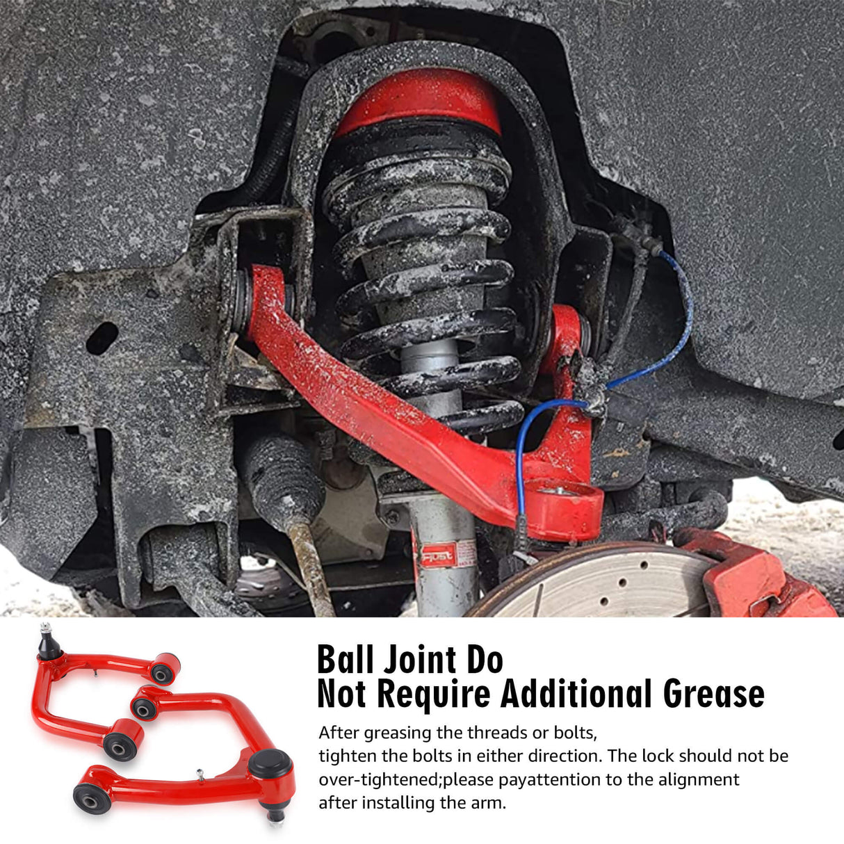 Richeer Front Upper Control Arms for 2-4" Lift Fits 2nd Gen Toyota Tundra(2007-2021) & Sequoia- Red