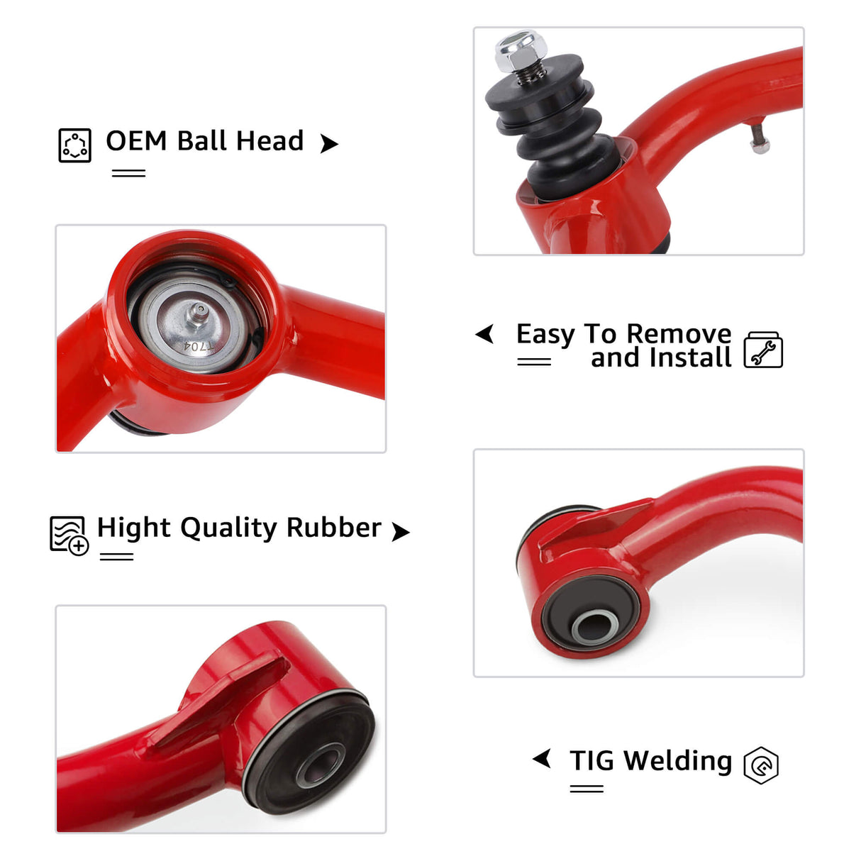 Richeer Front Upper Control Arms for 2-4" Lift Fits 1st Gen Toyota Tundra(2000-2006) , Sequoia - Red