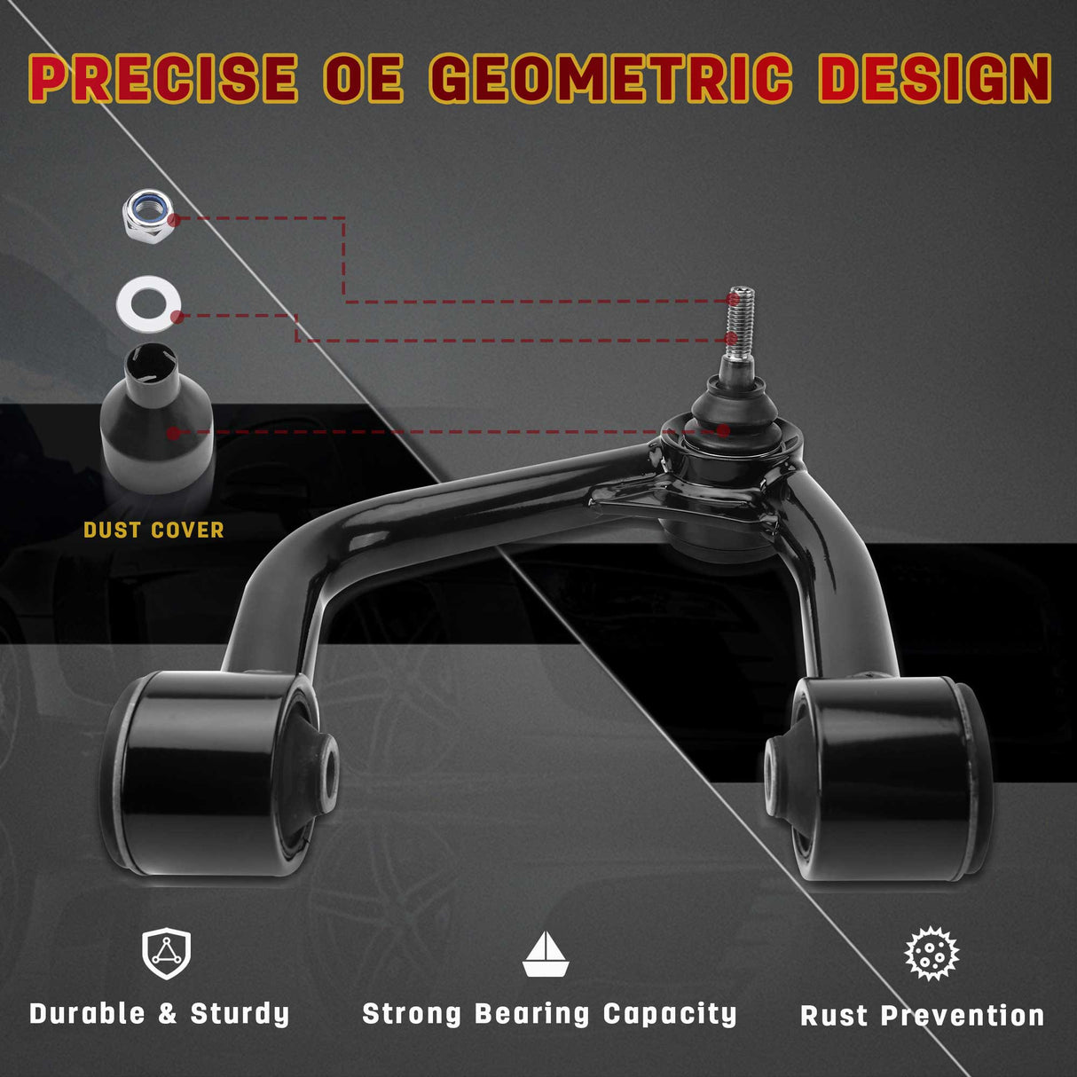 Richeer Front Upper Control Arms for 2-4" Lift Fits 2nd Gen Toyota Tundra(2007-2021) & Sequoia- Black