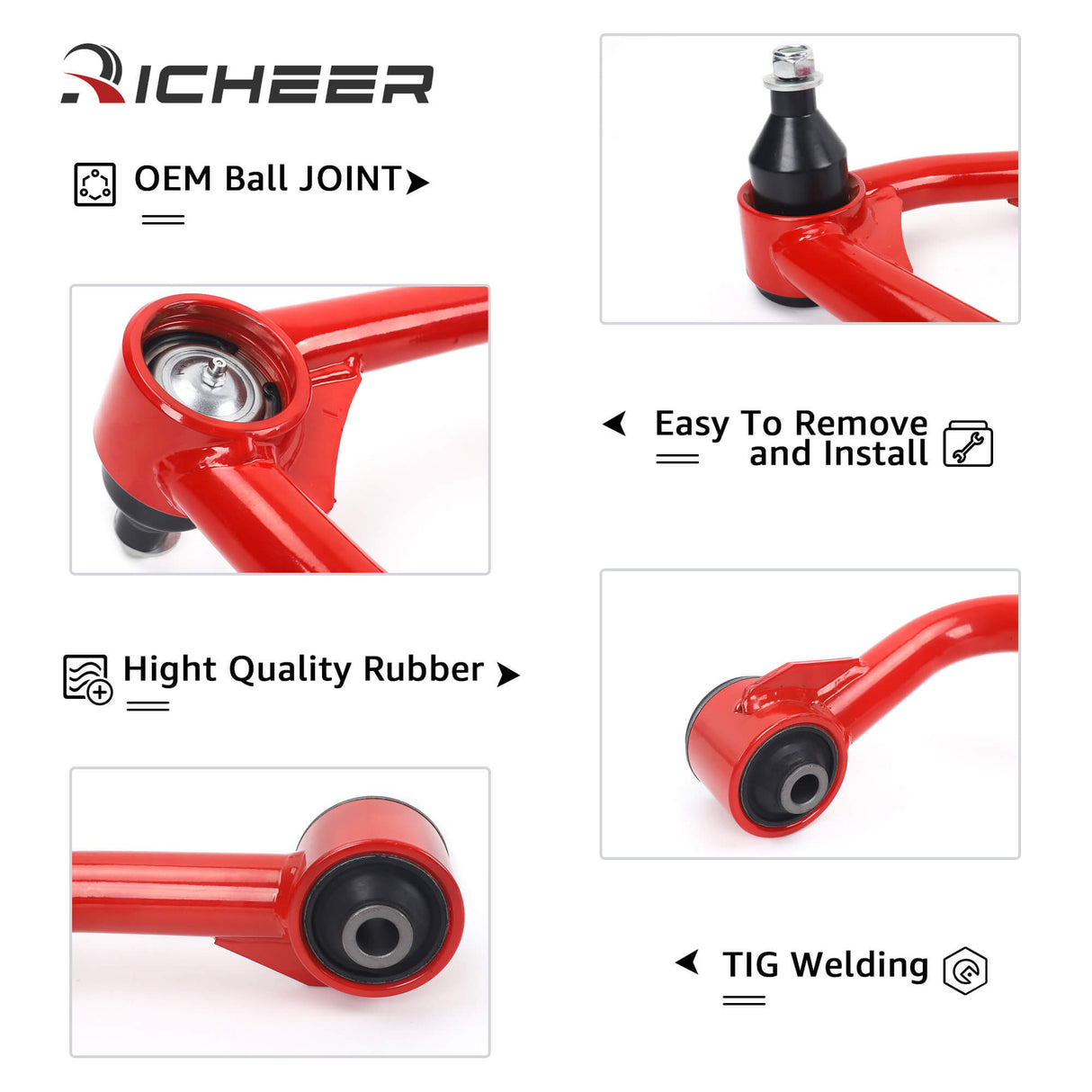 Richeer  Front Upper Control Arms for 2-4" Lift Fits 2019-2023 Ford Ranger 4th Gen (T6)- Red