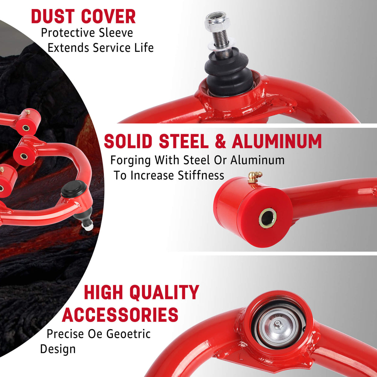 Richeer Front Upper Control Arms for 2-4" Litf Fits Ford & Lincoln(04-24 F150, Navigator & More) -Upgraded(PU WELDING)- Red