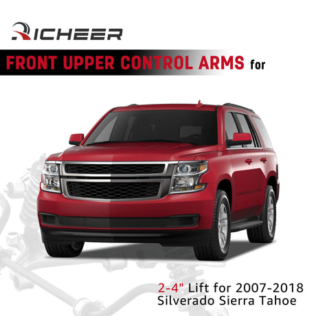 Richeer Front Upper Control Arms for 2-4" Lift Fits Chevy and GMC(07-16 Silverado, Tahoe, Sierra) - Upgraded(PU WELDING)-Black