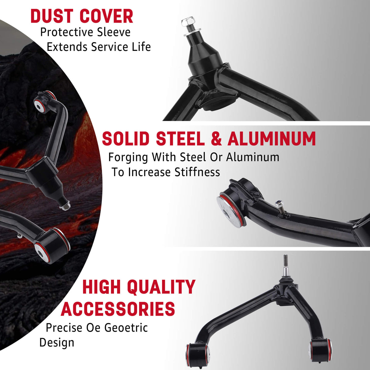 Richeer Front Upper Control Arms for 2-4" Lift Fits Chevy and GMC(07-16 Silverado, Tahoe, Sierra) - Upgraded(PU WELDING)-Black
