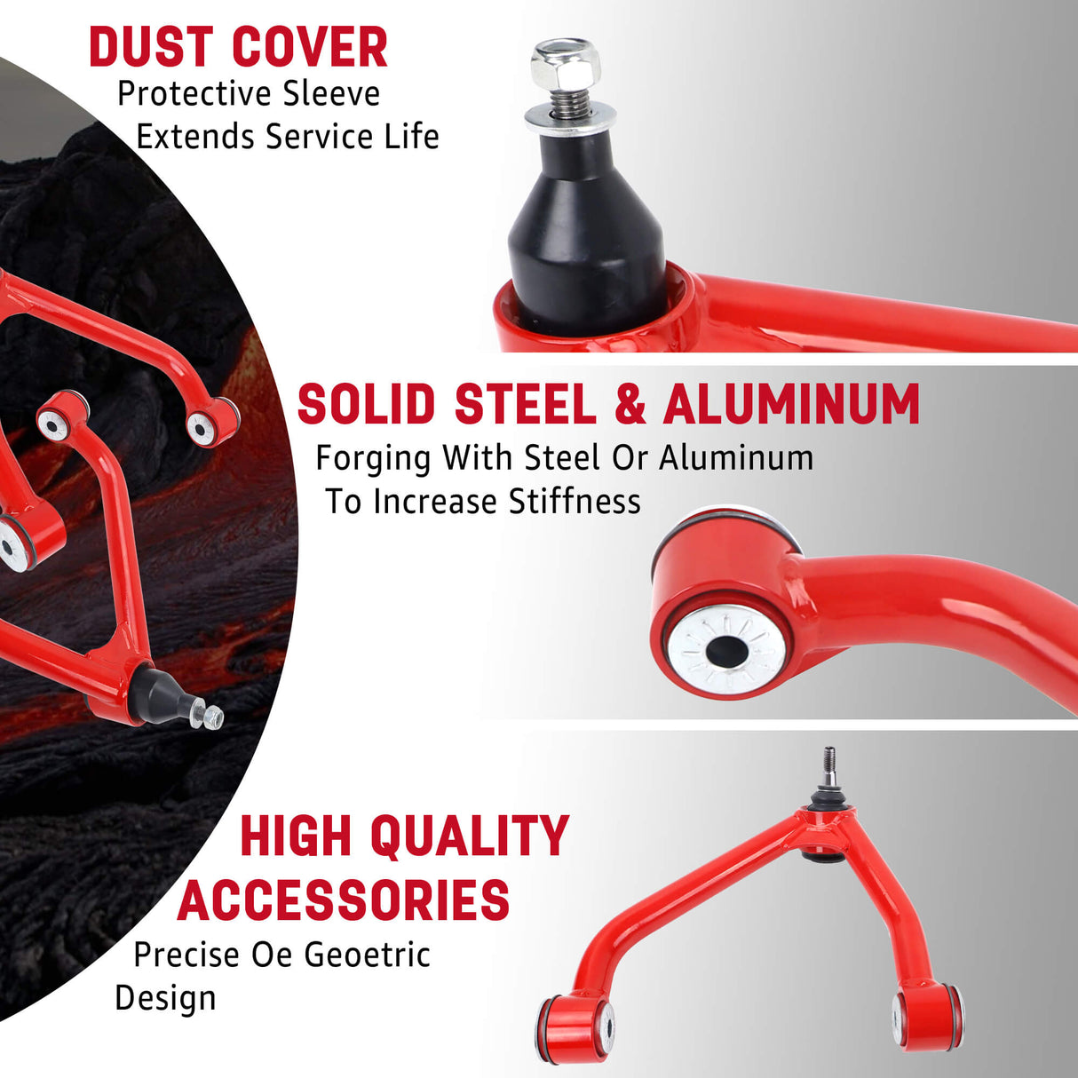 Richeer Front Upper Control Arms for 2-4" Lift Fits Chevy and GMC(07-16 Silverado, Tahoe, Sierra) - Upgraded(PU WELDING)-Red