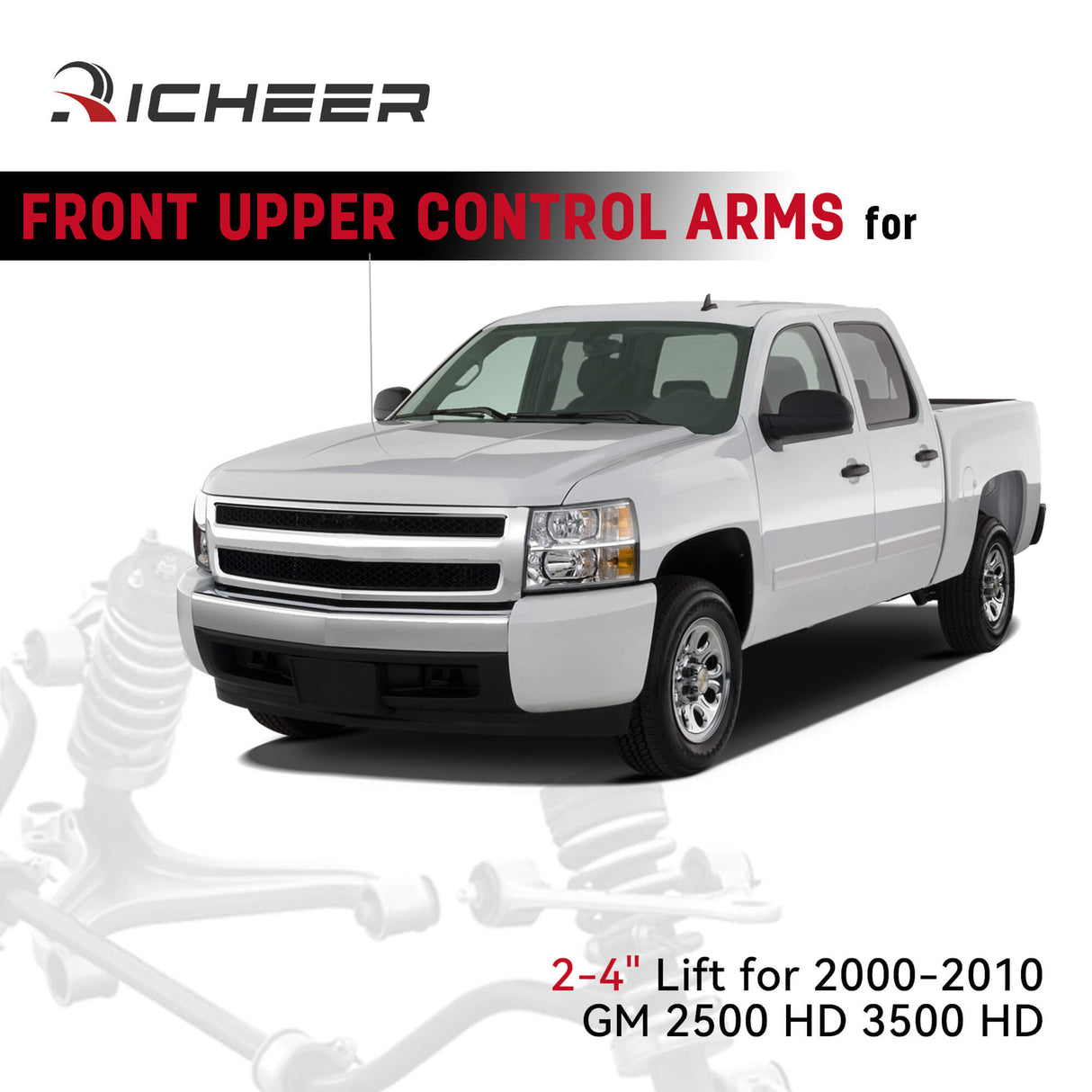 Richeer  Front Upper Control Arms for 2-4" Lift Fits Chevy, GMC(00-10 Silverado, Sierra & More) - Upgraded(PU WELDING)