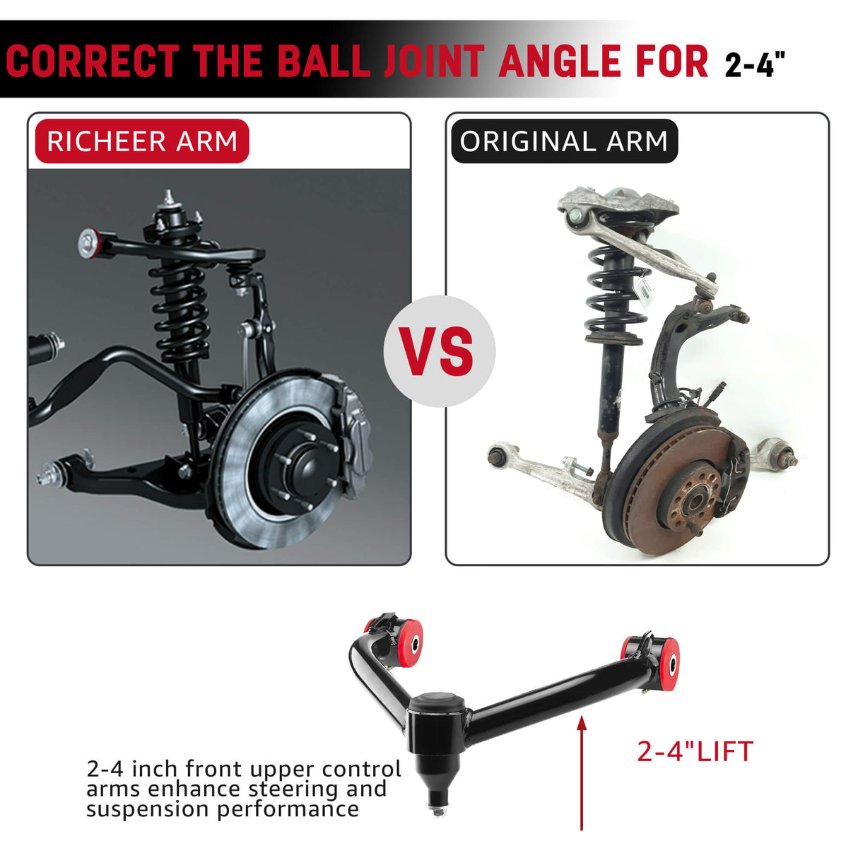 Richeer 2-4" Front Upper Control Arms for Chevy and GMC(Silverado, Sierra)