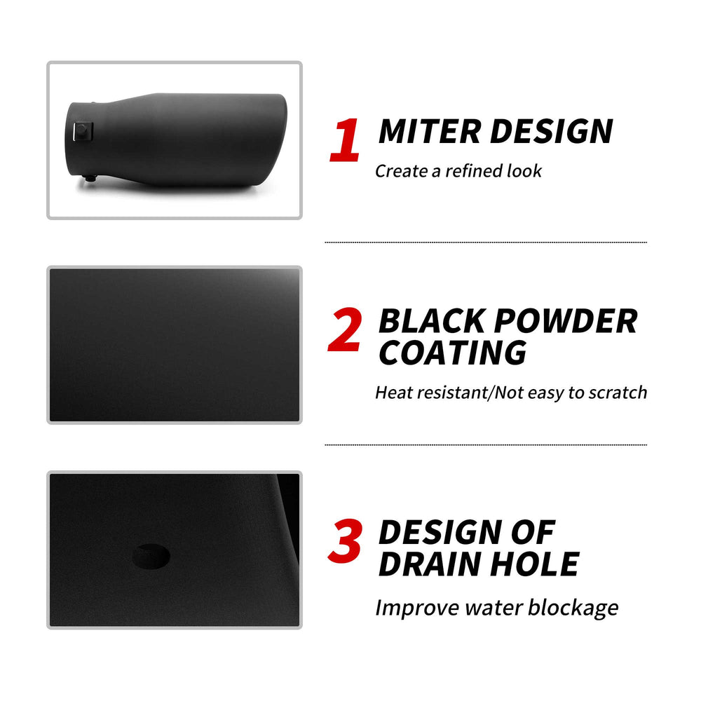 Richeer 1.15-2" Inlet Exhaust Tip, 3.5" Outlet, 9" Length, Stainless Steel, Black