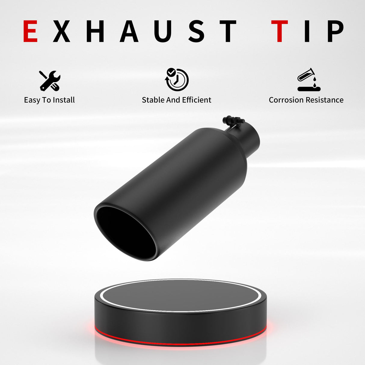 Richeer 3" Inlet Exhaust Tip, 6" Outlet, 15" Length, Black Powder Coated Stainless Steel
