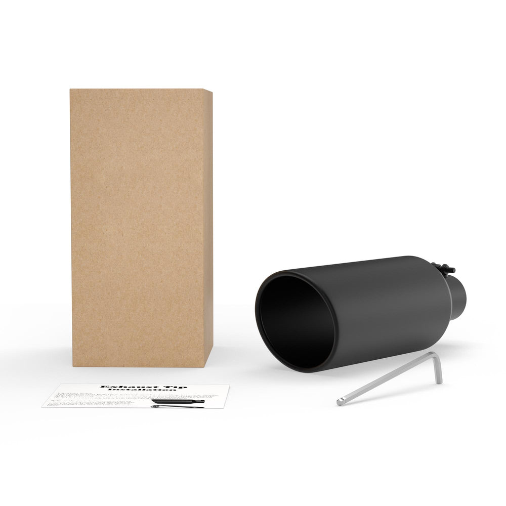 Richeer 3" Inlet Exhaust Tip, 6" Outlet, 15" Length, Black Powder Coated Stainless Steel