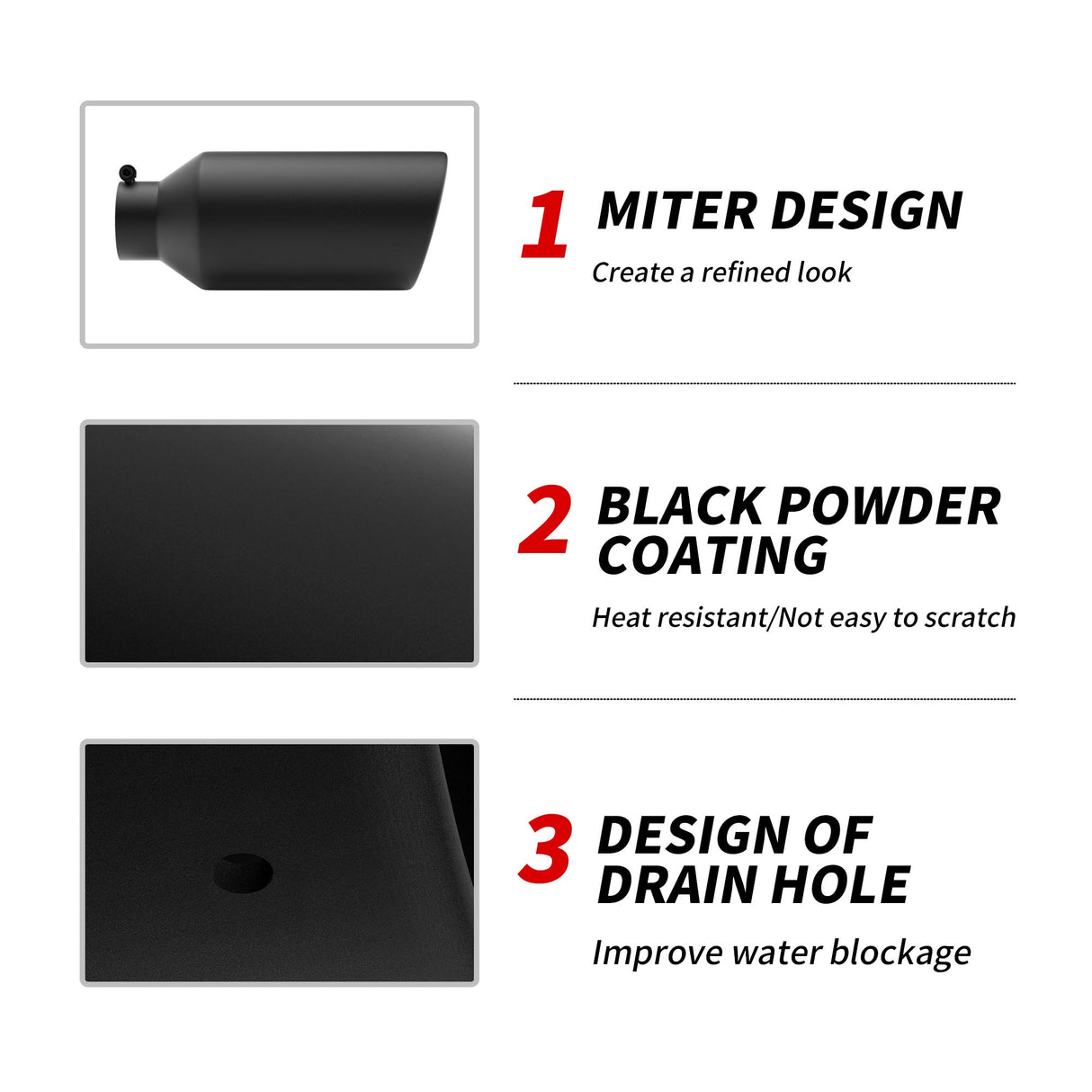 Richeer 4" Inlet to 7" Outlet Exhaust Tip, 15" Length Black Powder Coated Stainless Steel Universal for 4" O.D. Tailpipe