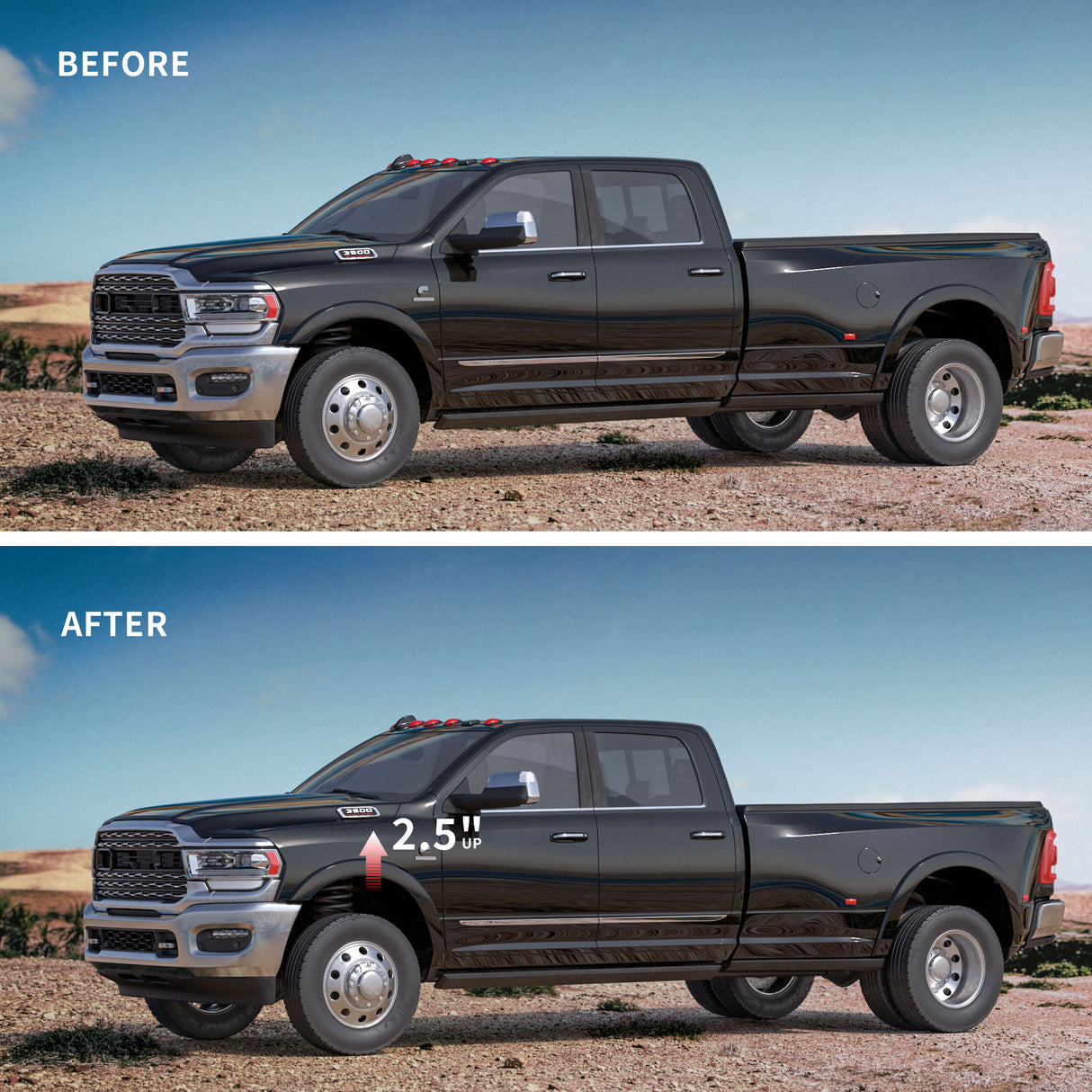 Richeer 2.5" Front Leveling Kit Heavy Duty Spring Strut Spacers With Shock Relocation Brackets(Ram 2500/3500)