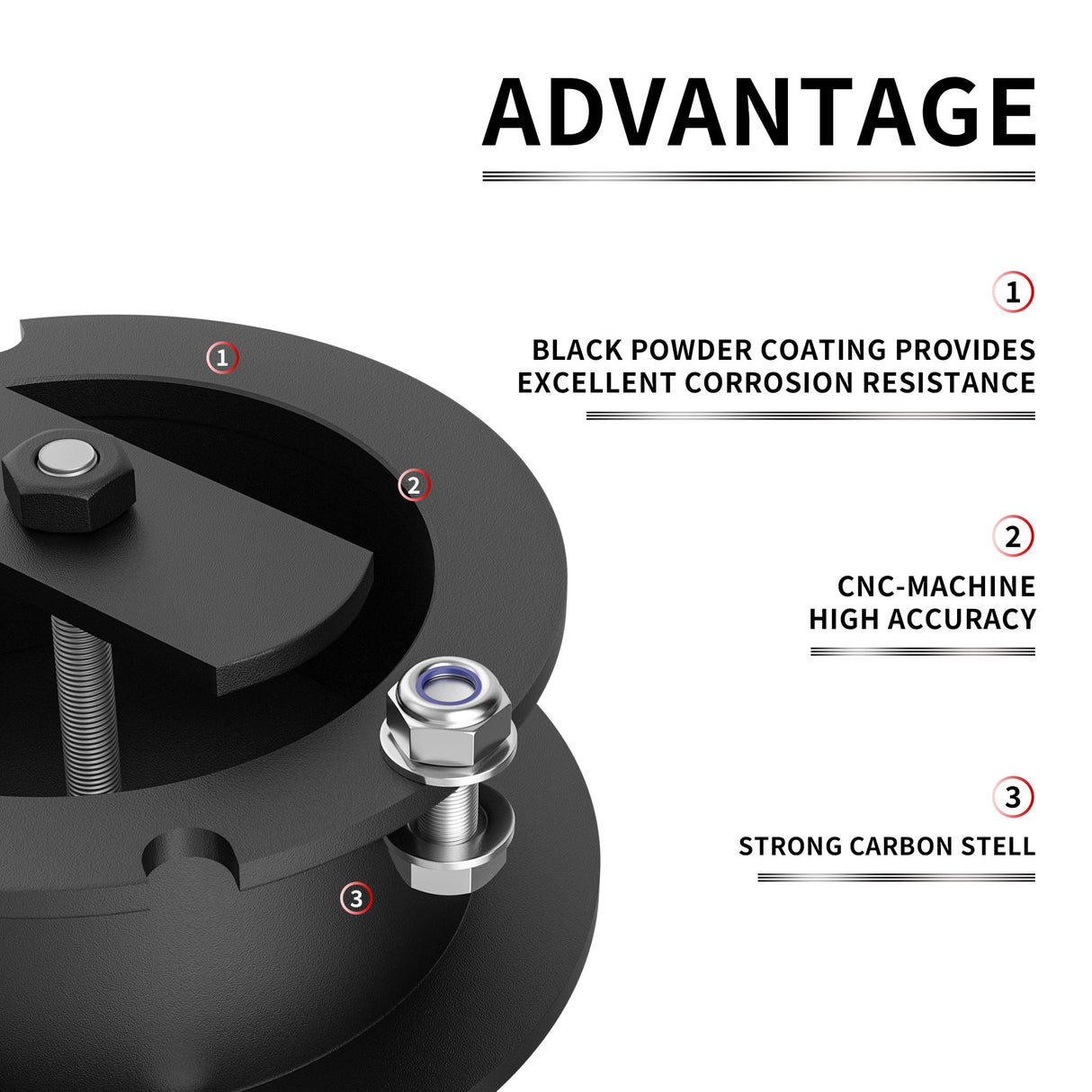 Richeer 2.5" Front Leveling Kit Heavy Duty Spring Strut Spacers With Shock Relocation Brackets(Ram 2500/3500)