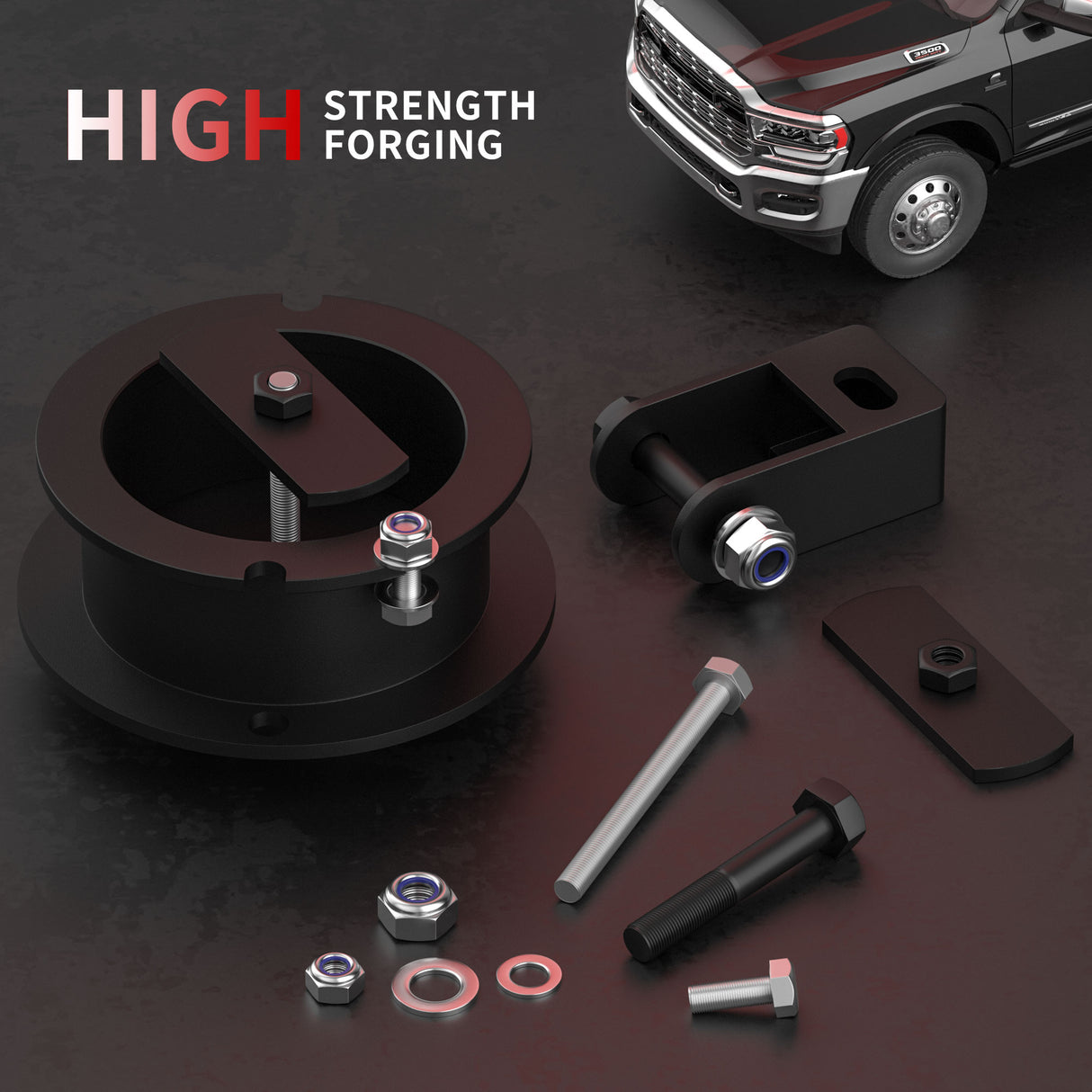 Richeer 2.5" Front Leveling Kit Heavy Duty Spring Strut Spacers With Shock Relocation Brackets(Ram 2500/3500)