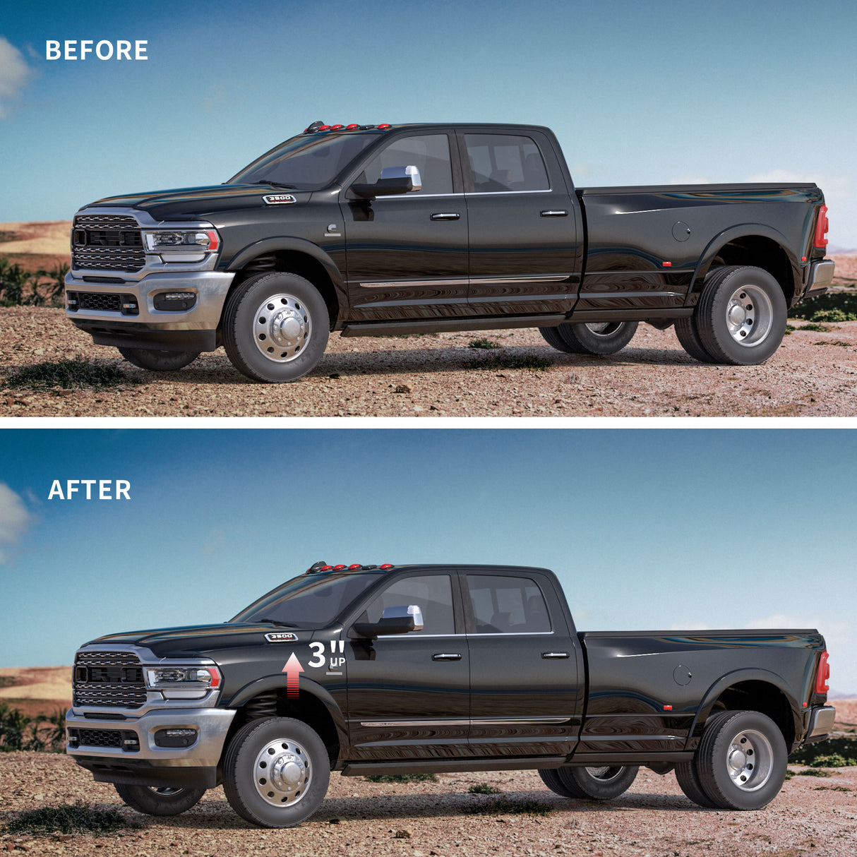 Richeer 3" Front Leveling Kit for Ram Heavy Duty Spring Strut Spacers With Shock Relocation Brackets(Ram 2500/3500)