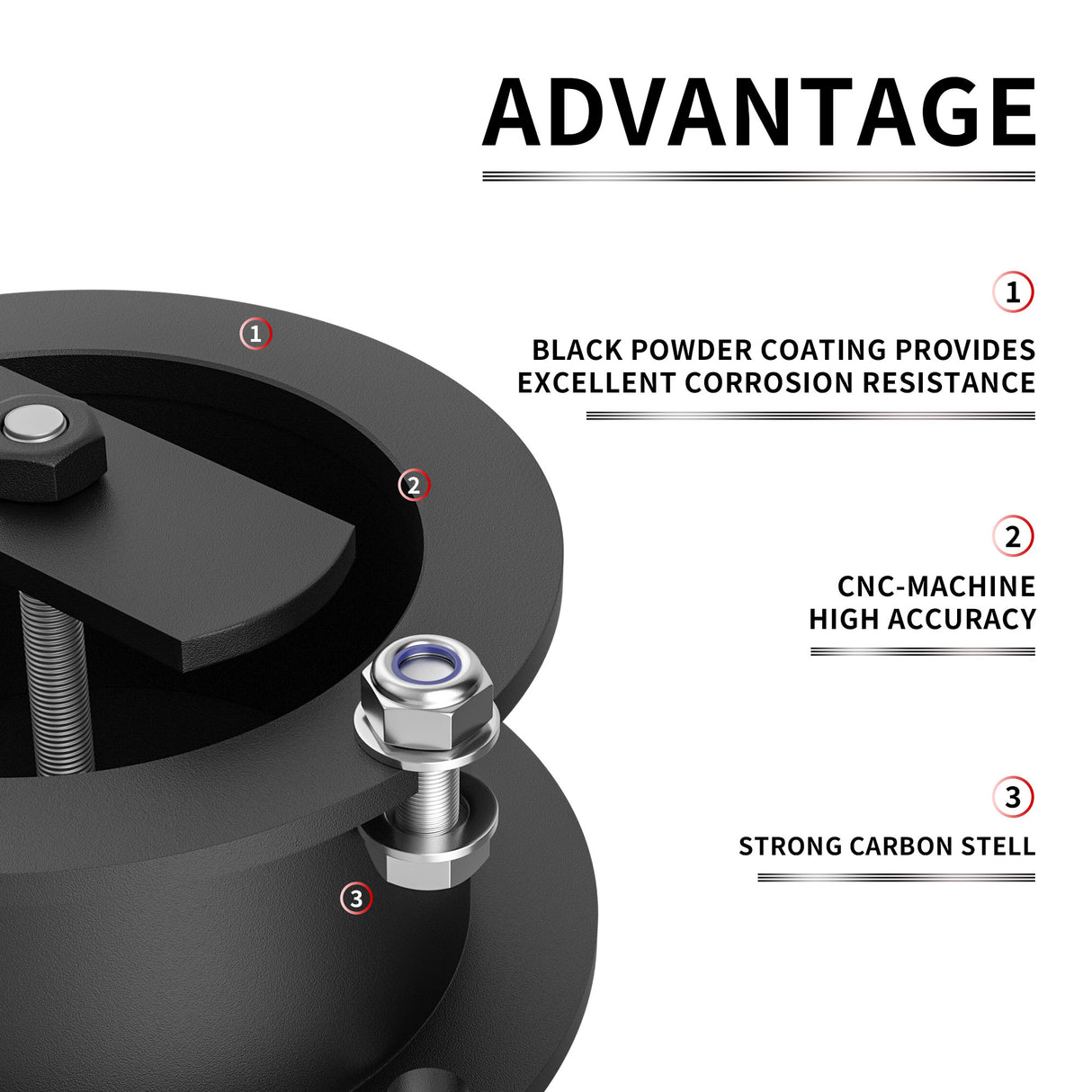 Richeer 3" Front Leveling Kit for Ram Heavy Duty Spring Strut Spacers With Shock Relocation Brackets(Ram 2500/3500)