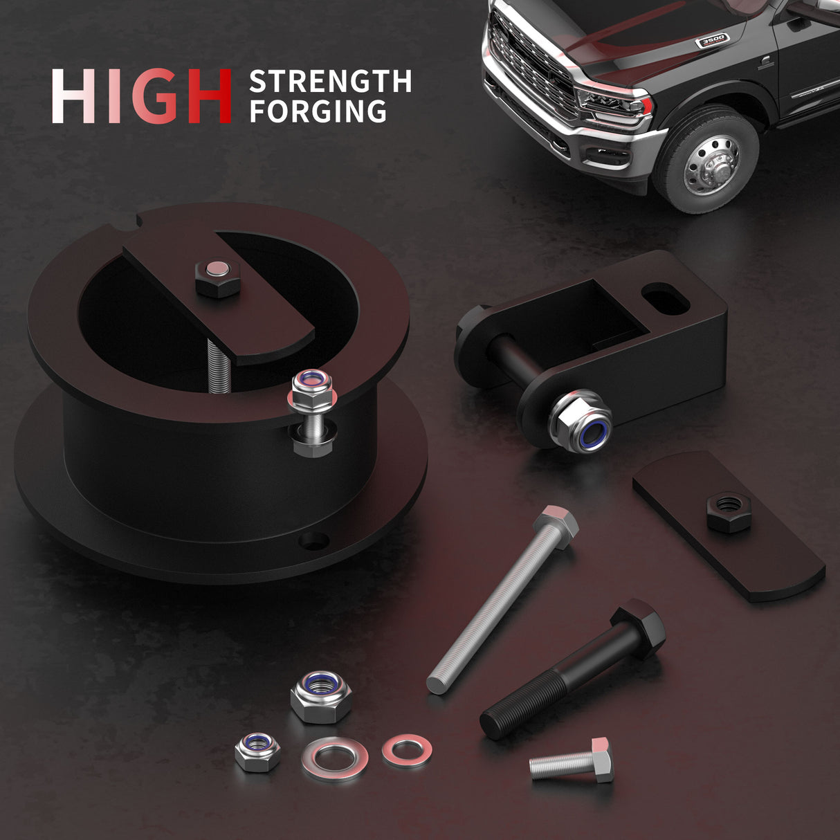 Richeer 3" Front Leveling Kit for Ram Heavy Duty Spring Strut Spacers With Shock Relocation Brackets(Ram 2500/3500)