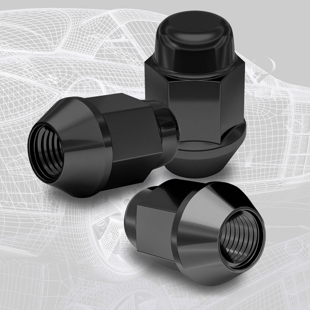 Richeer M12x1.5 Lug Nuts, 20PCS Bulge Acorn, Closed End for Trucks & SUVs - Black