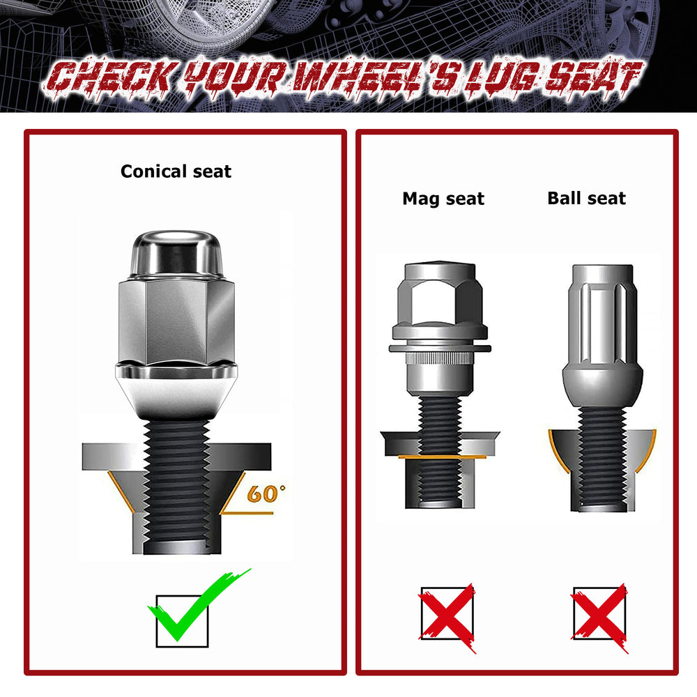 Richeer M12x1.5 Lug Nuts, 20PCS Bulge Acorn, Closed End for Trucks & SUVs - Black