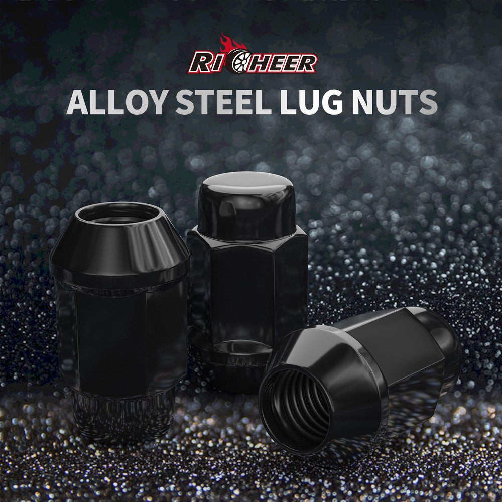 Richeer 1/2-20 Lug Nuts, 20PCS Bulge Acorn, Closed End for Trucks & SUVs - Black