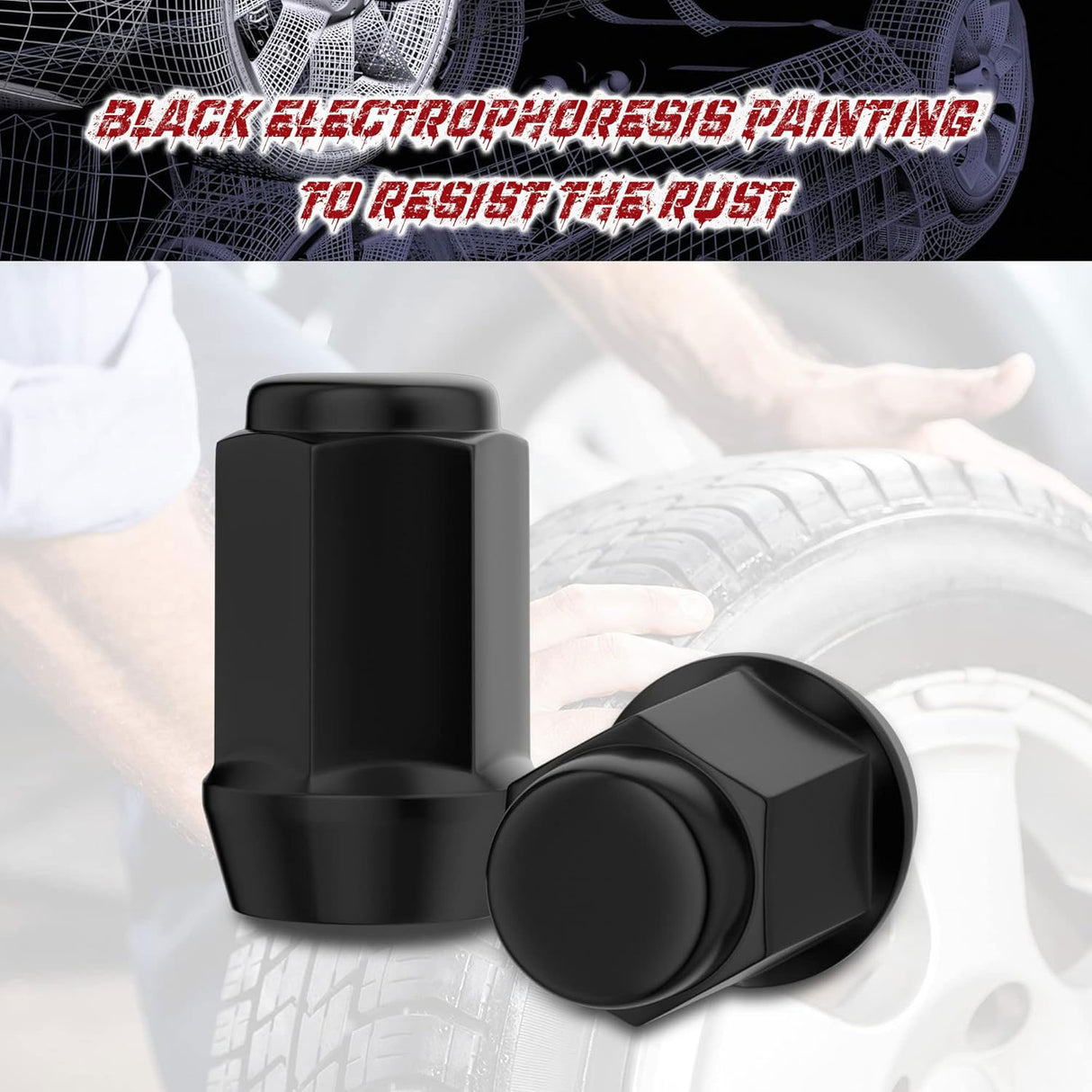 Richeer 1/2-20 Lug Nuts, 20PCS Bulge Acorn, Closed End for Trucks & SUVs - Black