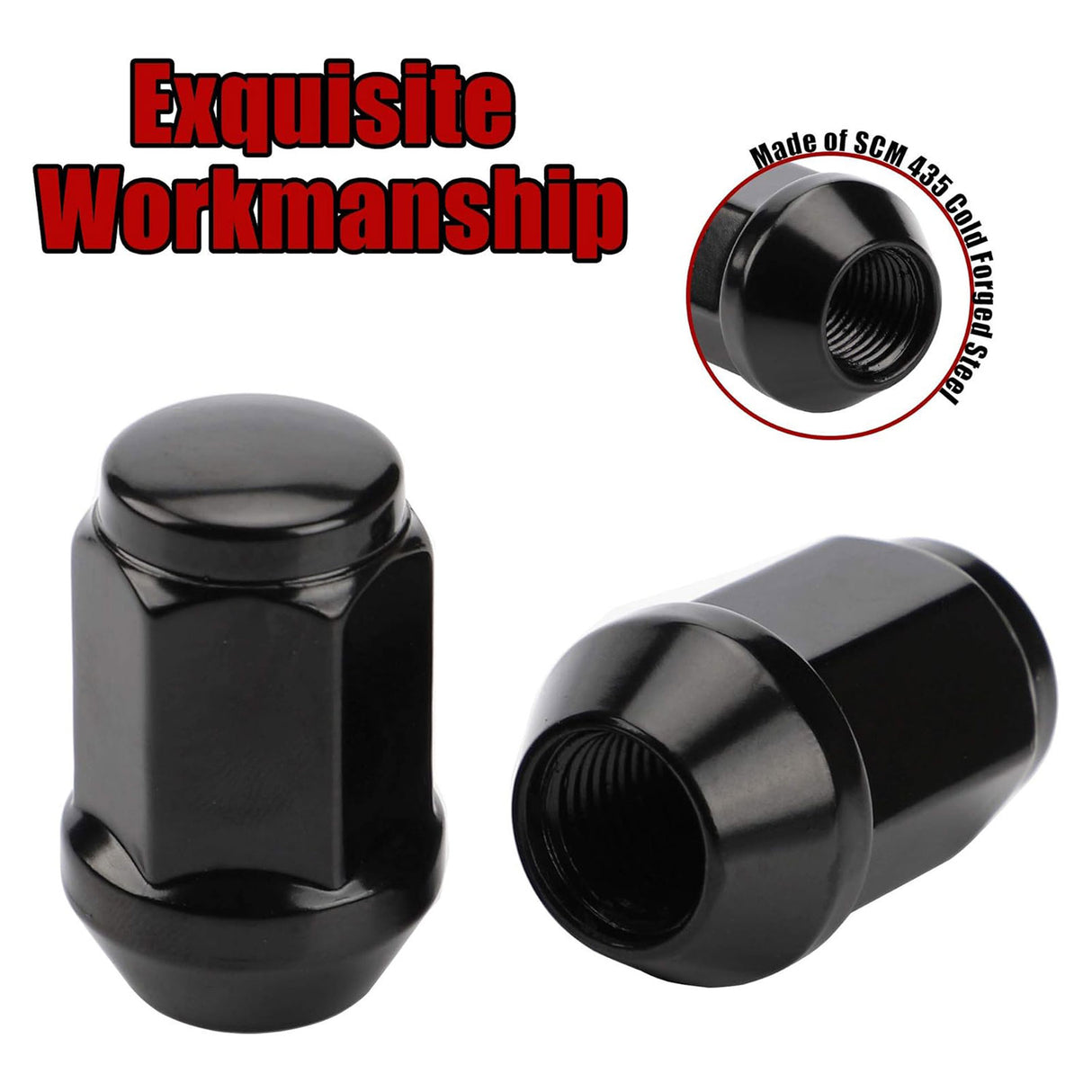 Richeer 1/2-20 Lug Nuts, 20PCS Bulge Acorn, Closed End for Trucks & SUVs - Black